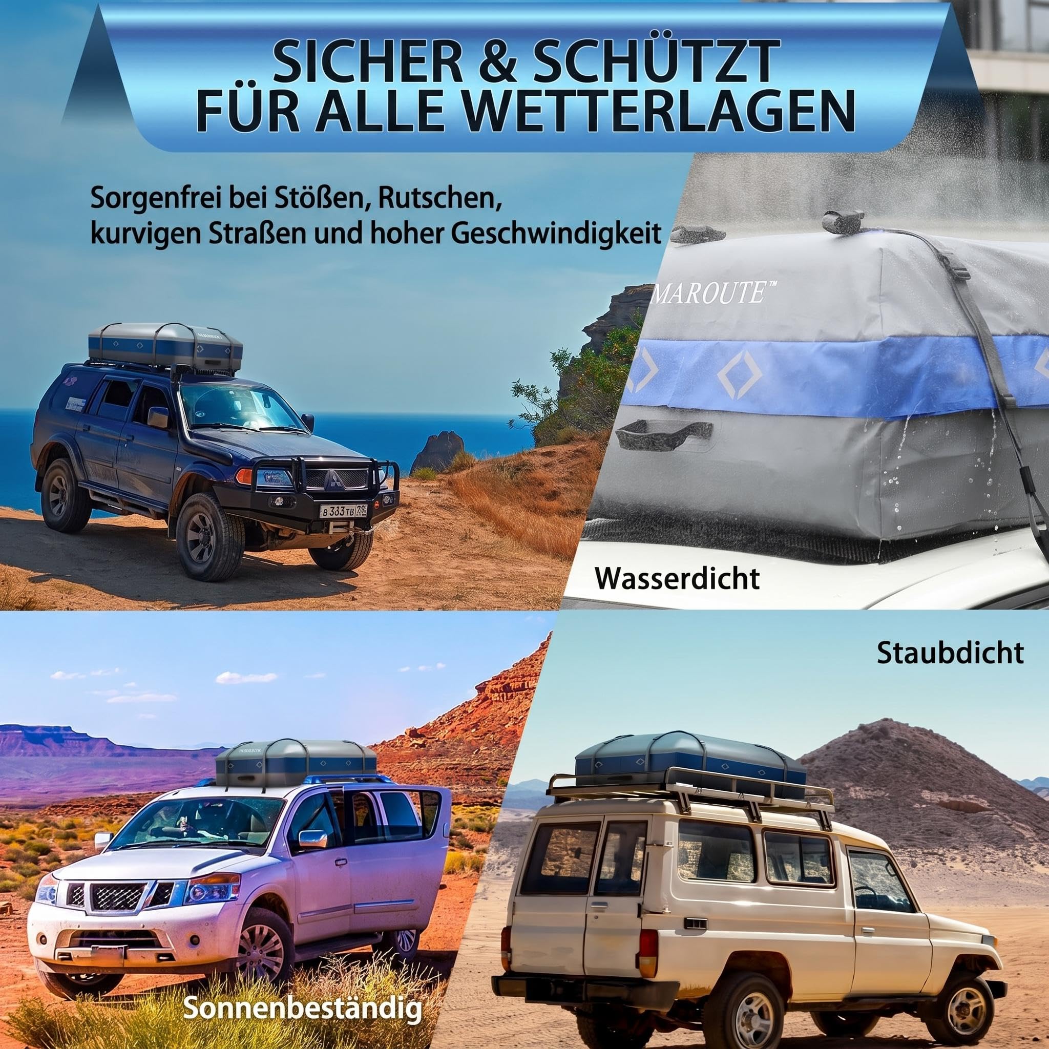 Dachbox Universal für Auto mit/ohne Dachreling, Wasserdicht | Dachkoffer aus 500D PVC, Faltbare Dachtasche mit Anti-Rutsch-Matte, Einfach Montage und Große Kapazität (595 L / 21 Kubikfuß)