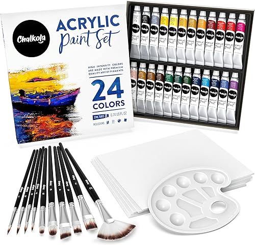 Chalkola Juego de pintura acrílica para adultos, niños y artistas, kit de 40 piezas de suministros de pintura acrílica, con 24 pinturas acrílicas
