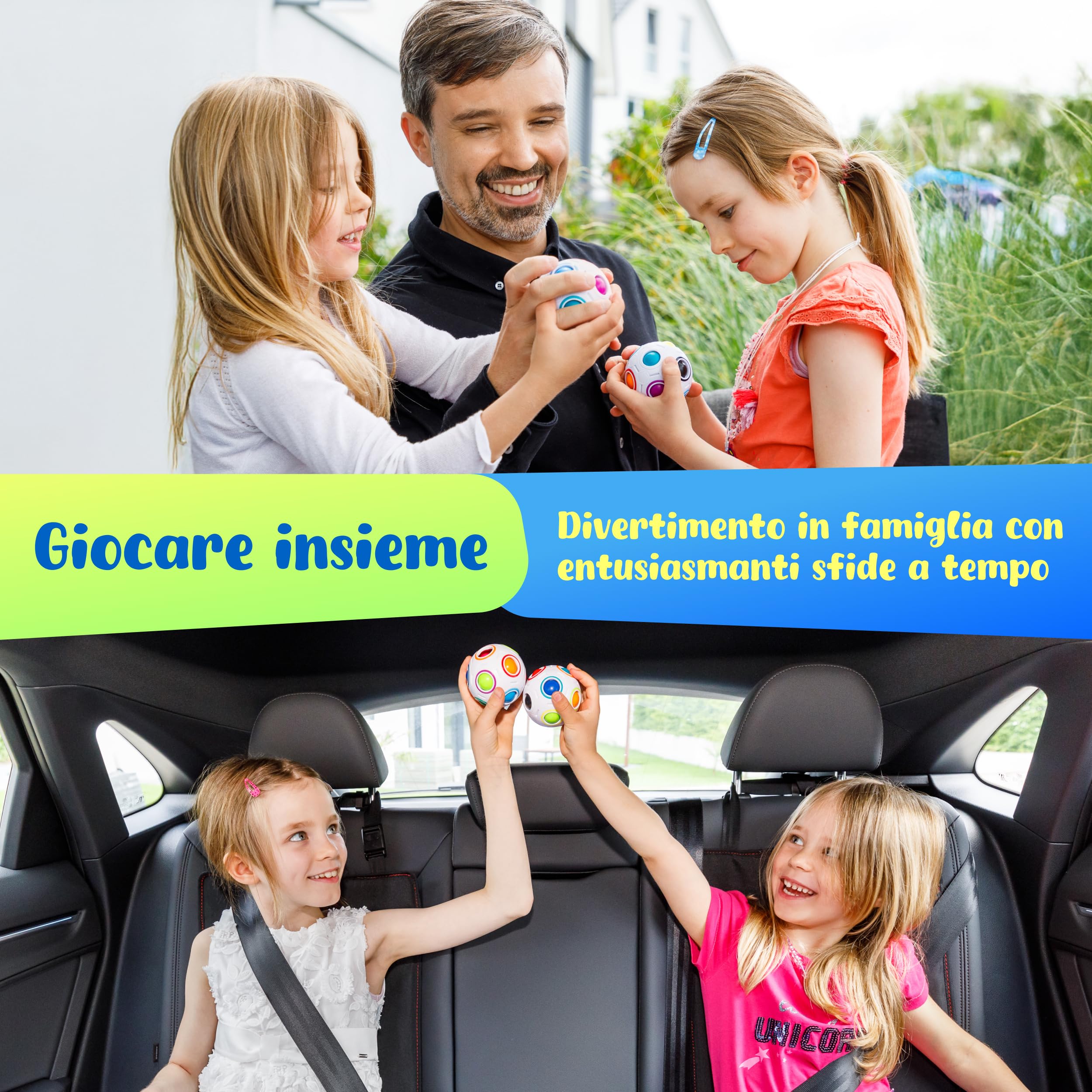 CUBIDI® Palla Magica Arcobaleno Puzzle 3D. Rompicapo Antistress per Bambini e Adulti. Ideale Come Regalo Bambino 6 Anni o per Giochi da Viaggio.