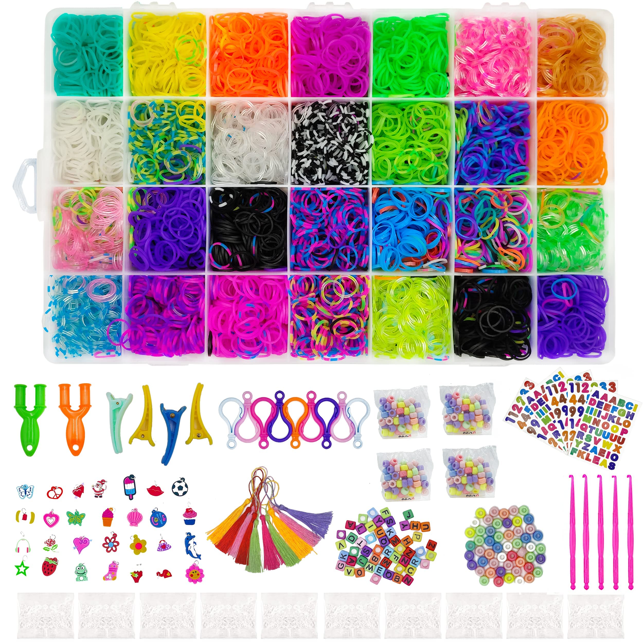Bracelet Making Kit, 13000+ Rubber Bands for Bracelets Making in 30+ Assorted Colors - DIY Loom Bands Kit for Bracelet Making, Arts and Crafts, and Creativity Best Gift for Kids and Girls
