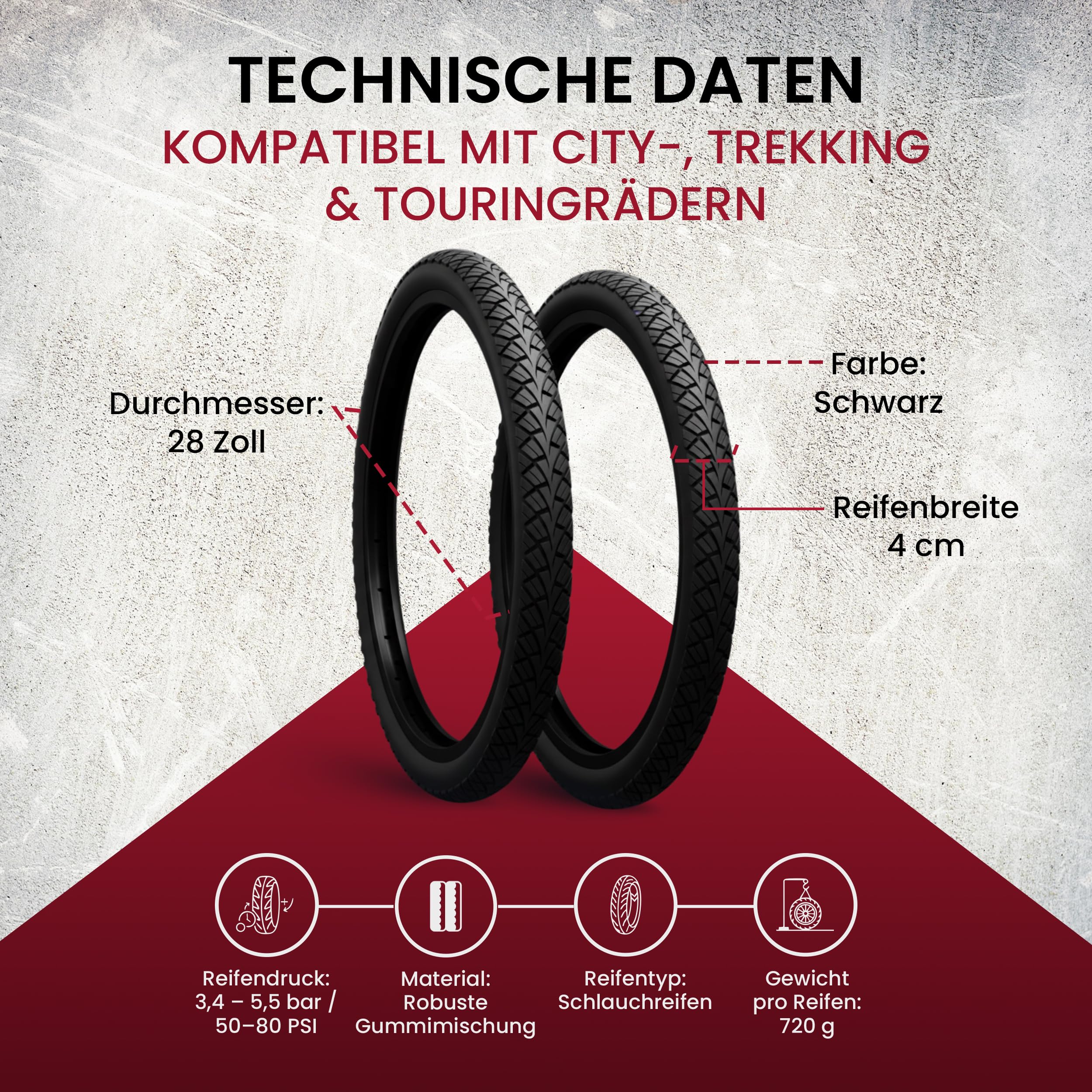 2er Set Fahrradreifen 28x1,50 Zoll 40-622 700x38c Pannenschutz wählbar mit Schläuchen Autoventil Fahrradventil französisches Ventil – Trekkingreifen Allround für Citybike Trekkingrad