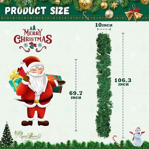 Miniatura 3 de Guirnalda verde de Navidad de 9 pies, planta artificial de corona de torsión de vegetación de alta calidad, guirnalda de vegetación de Navidad para