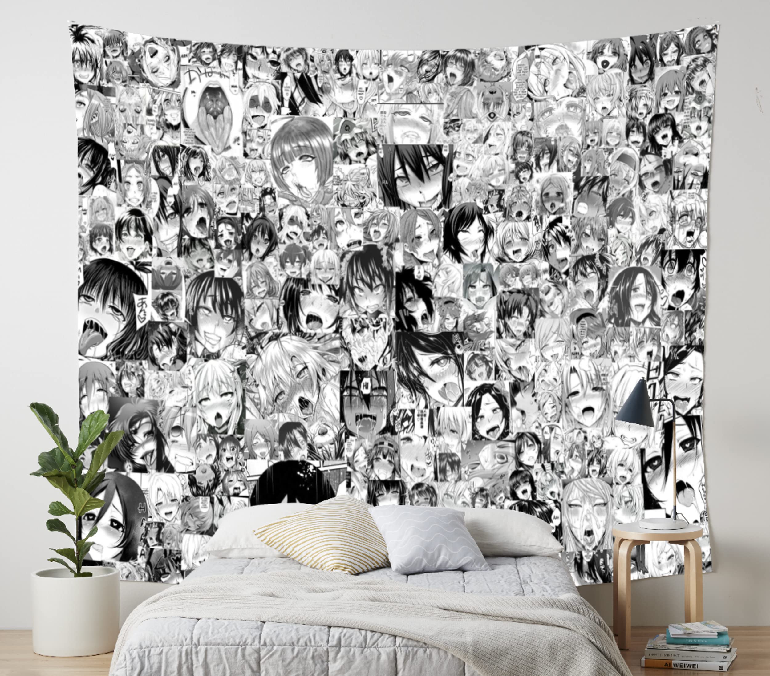 AkinaWay Ahegao Lust Face Kawaii Anime Aesthetic Bedroom Tapestry for Wall Decoration (60"x40")