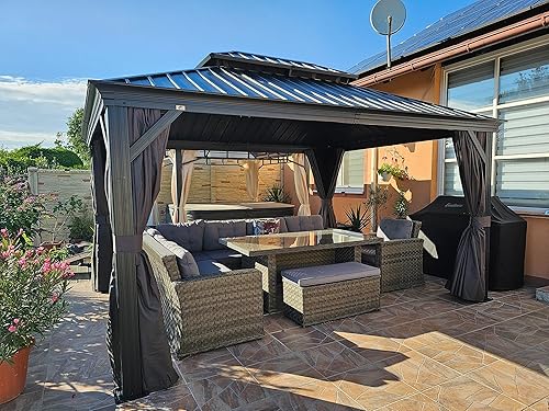 Miniatura 57 de PURPLE LEAF Gazebo grande para exteriores de 12 x 24 pies con acero galvanizado y luz para césped y jardín, glorieta permanente de techo duro, color