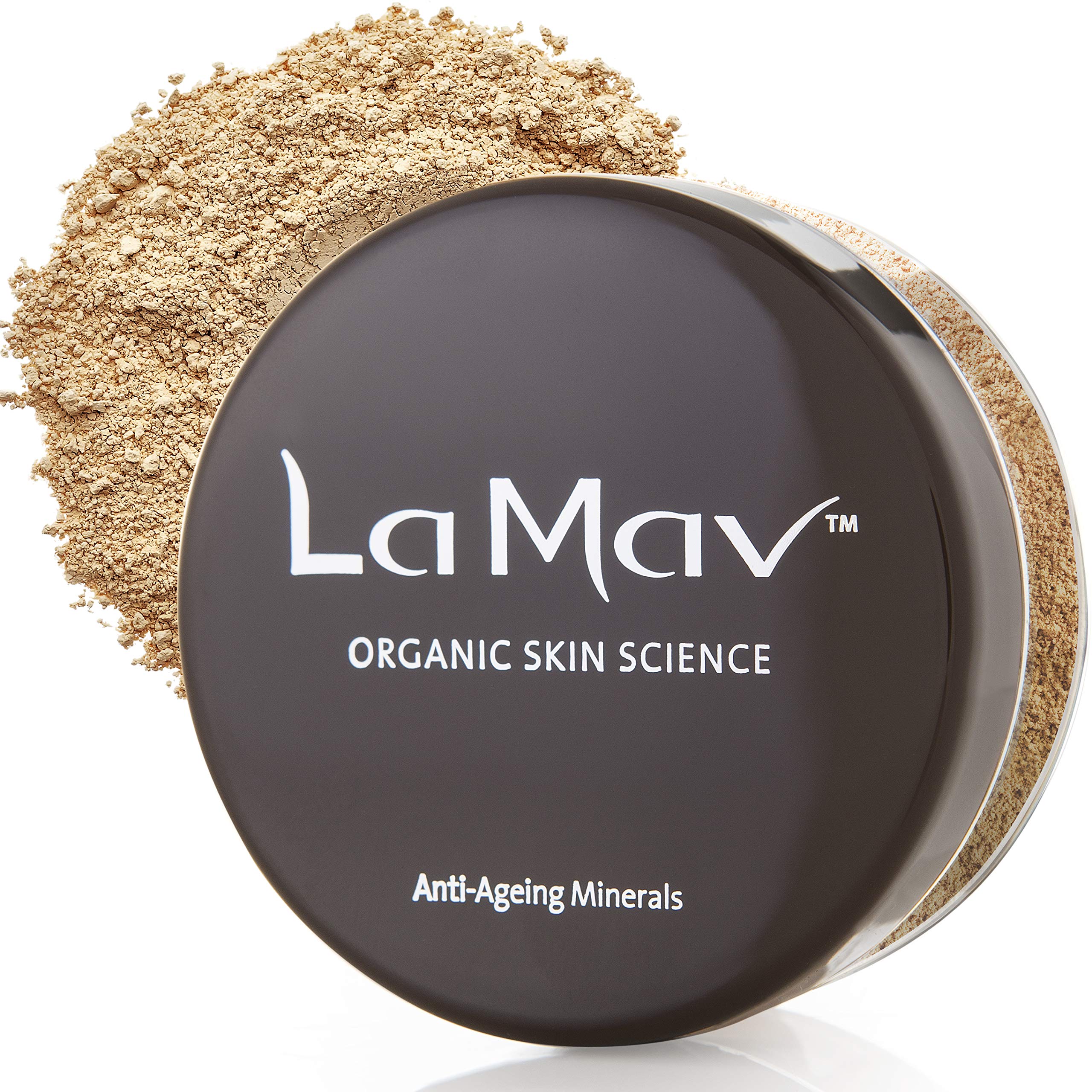 La Mav Foundation Powder Makeup DARK - Chemical-free, Anti-Aging Mineral Foundation, Concealer, SPF 15 and Powder All-in-one - Light or Buildable Coverage - Long Lasting, Water Resistant Formula