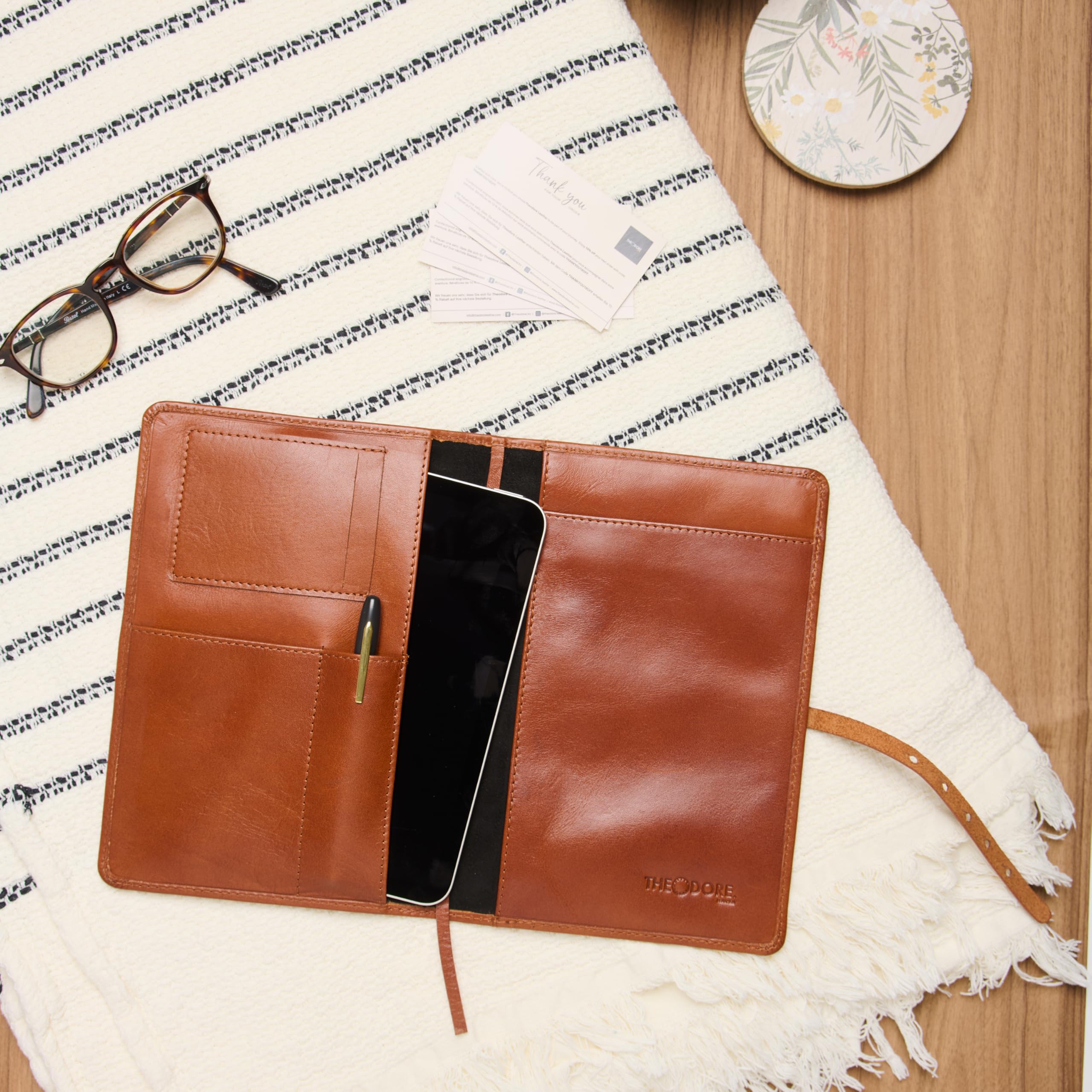 Theodore Carnet de Notes en Cuir Marron Cognac - Compatible A5 & Moleskine L (14x23 cm)