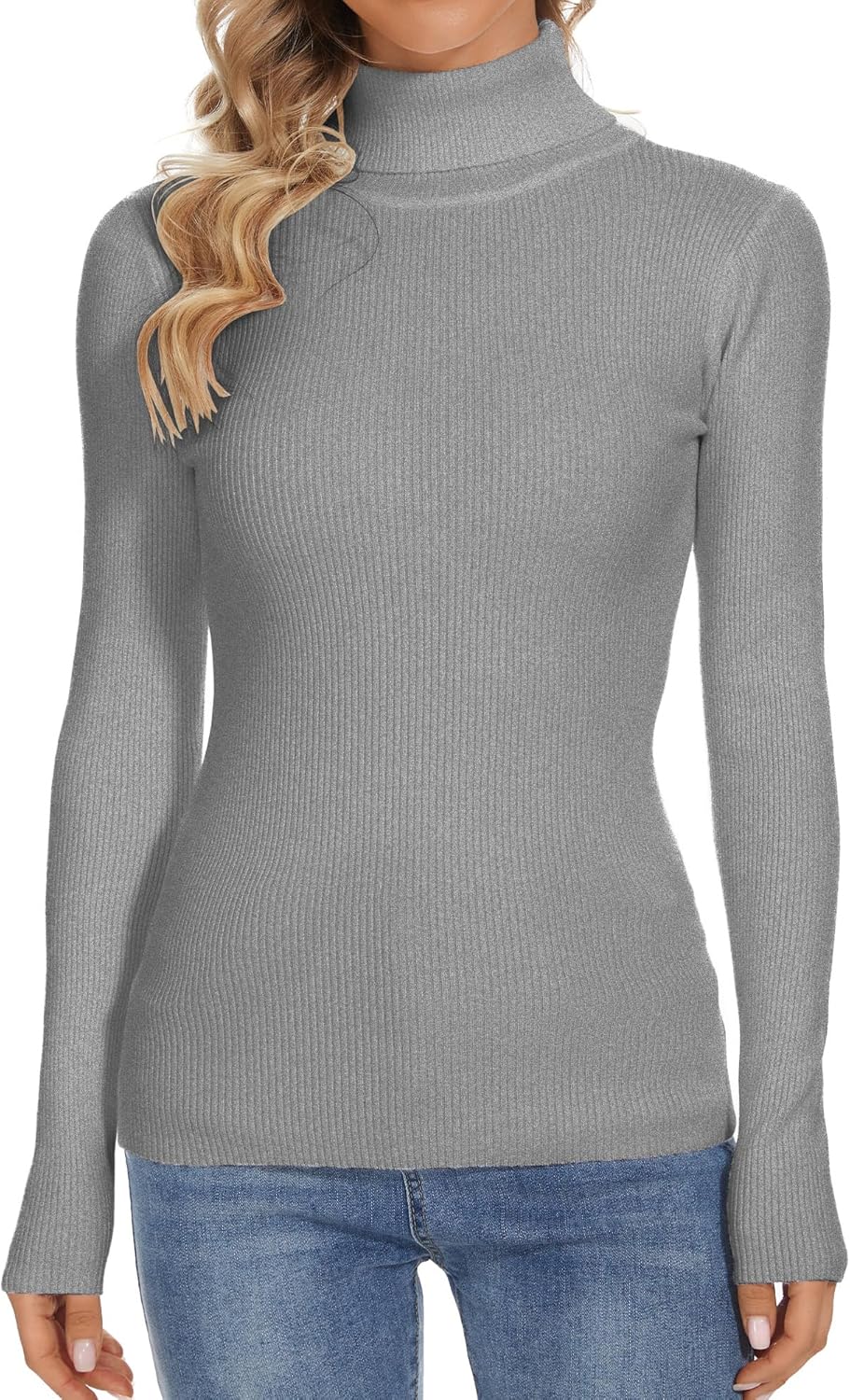 Turtleneck Sweaters for Women Ribbed Long Sleeve Pullover Sweater Slim Fit Jumpers Casual Trendy Knit Tops - Image 2
