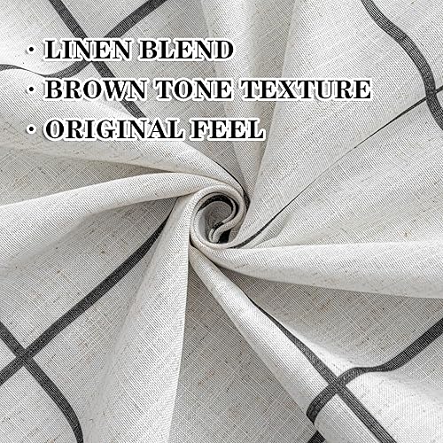 Miniatura 4 de MYSKY HOME Cortinas de lino 100% opacas a cuadros de 84 pulgadas de largo para sala de estar, cortinas de ventana de doble capa, aislamiento