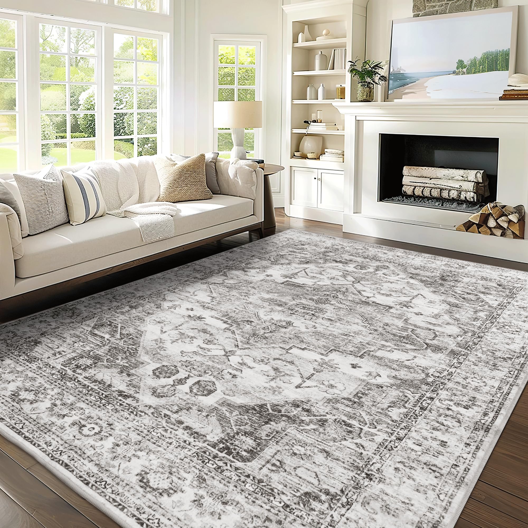 NICETOWN Washable Area Rug 5x8 - Faux Wool Area Rugs for Living Room ...