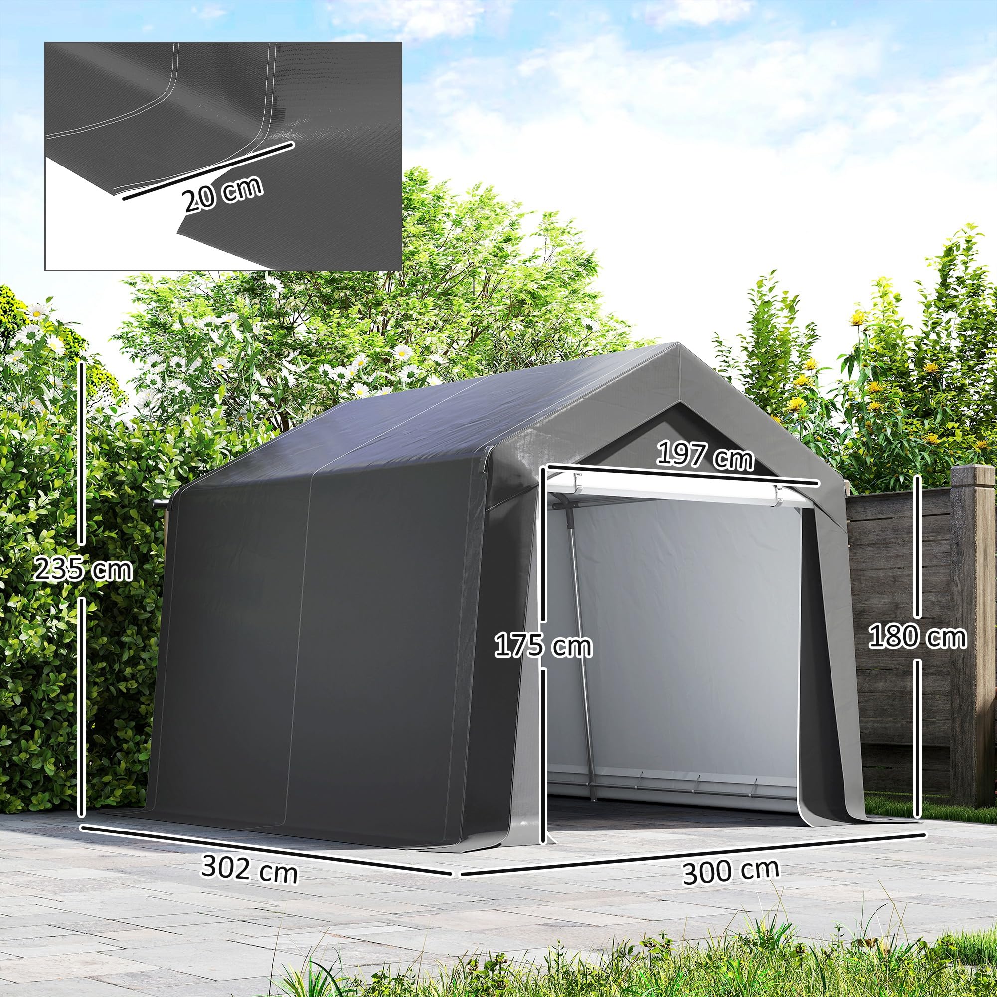 Outsunny Garagenzelt 3x3 m Wasserdicht Gerätezelt mit Rolltür Belüftungsfenster Verlängerte Kanten, UV-beständig Lagerzelt, Carport Zeltgarage Unterstand für Auto SUV Gartengeräte, Motorrad