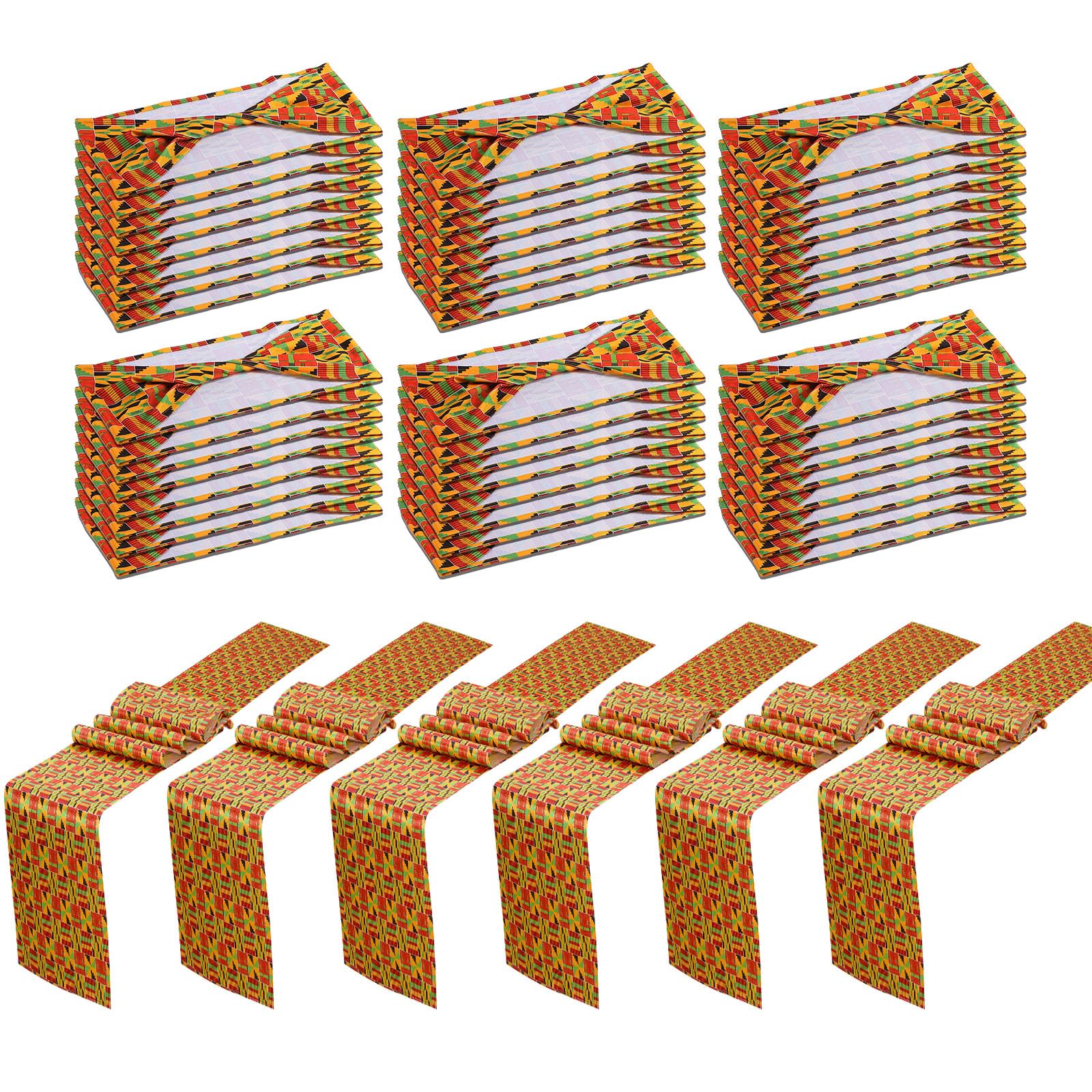 Newwiee 48 Stretch Chair Cover Sashes with 6 Table Runner Set 6 x 14 Inch Elastic Chair Band Ties 14 x 108 Inch Table Runner for Family Gathering