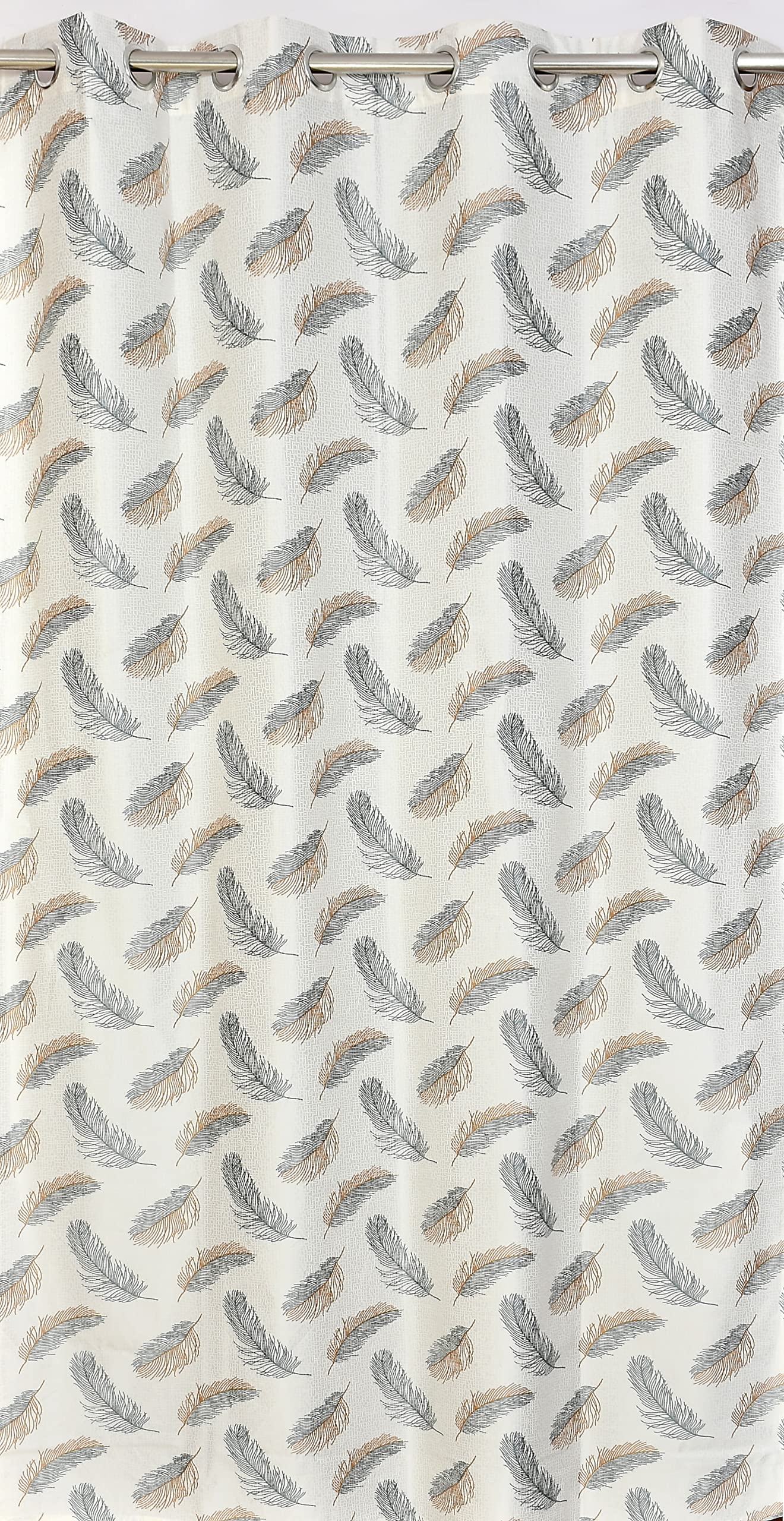 Yarnis Feather Printed Light-Filtering Curtains 5 Feet Long for Window Living Room, Grey, Parda, 1 Piece - Image 3 thumbnail