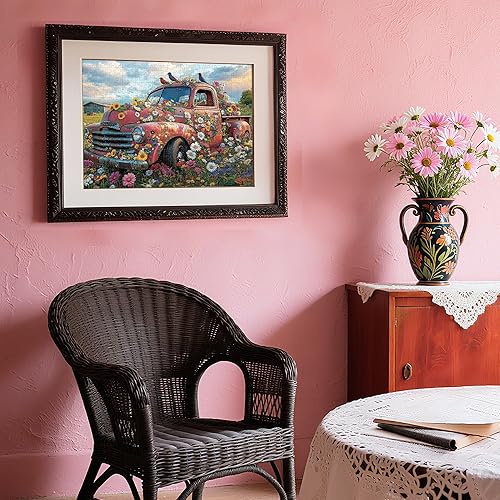 Miniatura 6 de Rompecabezas para adultos de 1000 piezas, rompecabezas vintage de autos rojos y flores, rompecabezas de 1000 piezas con letras en la parte