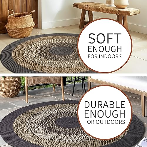 Miniatura 5 de Super Area Rugs - Alfombra trenzada rústica en tonos taupe y gris oscuro, ovalada para puertaentrada principal, alfombra tejida para exteriores, 2 x