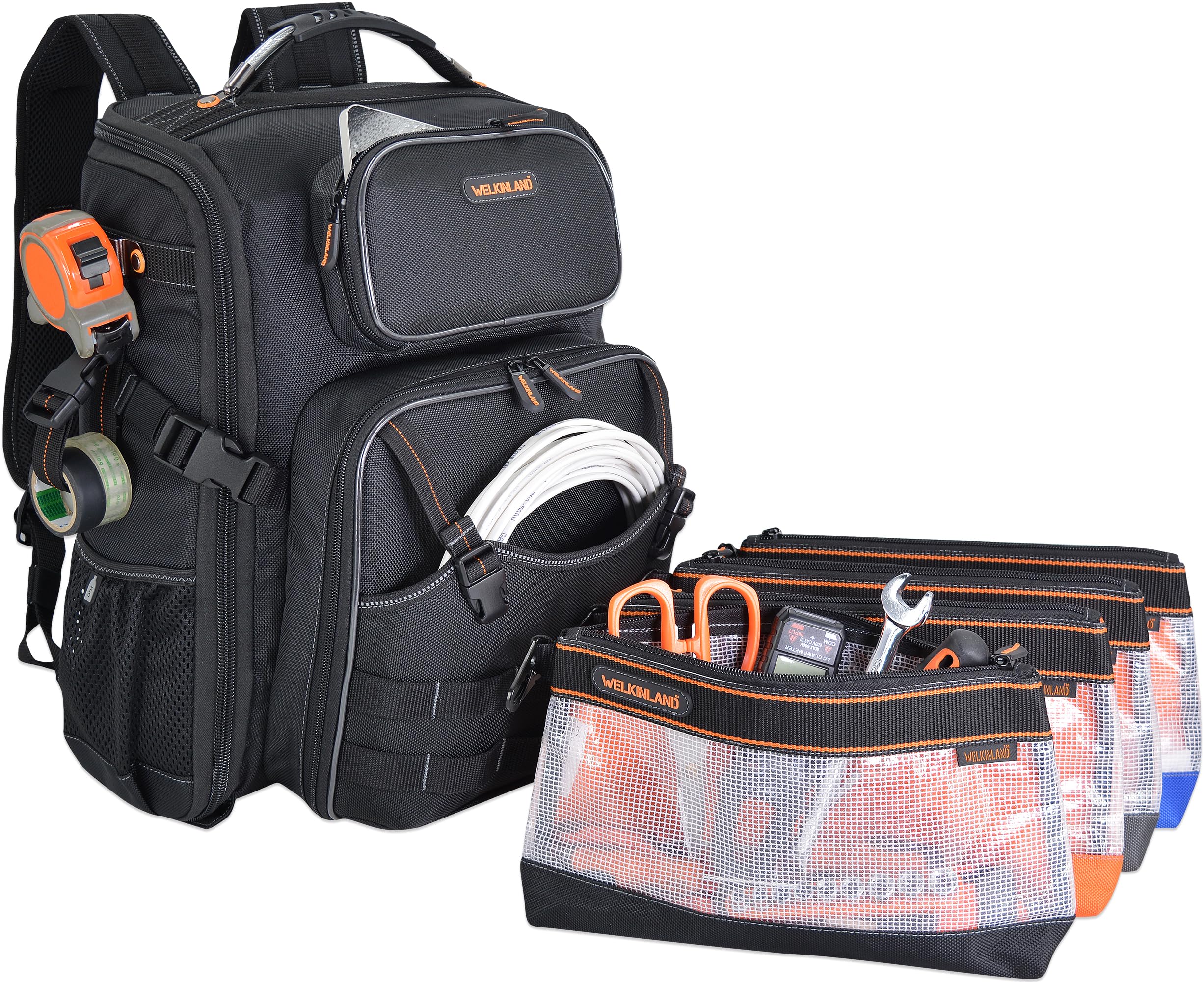 Amazon.com: Full-Open Tool Backpack and 4pcs Clear Tool Pouch Bundle ...