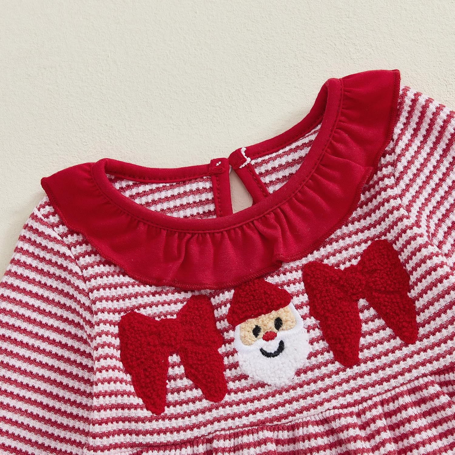 Toddler Girl Christmas Dress Santa Claus Embroidery Striped Dresses Cute Long Sleeve Waffle A-line Dresses - Image 5
