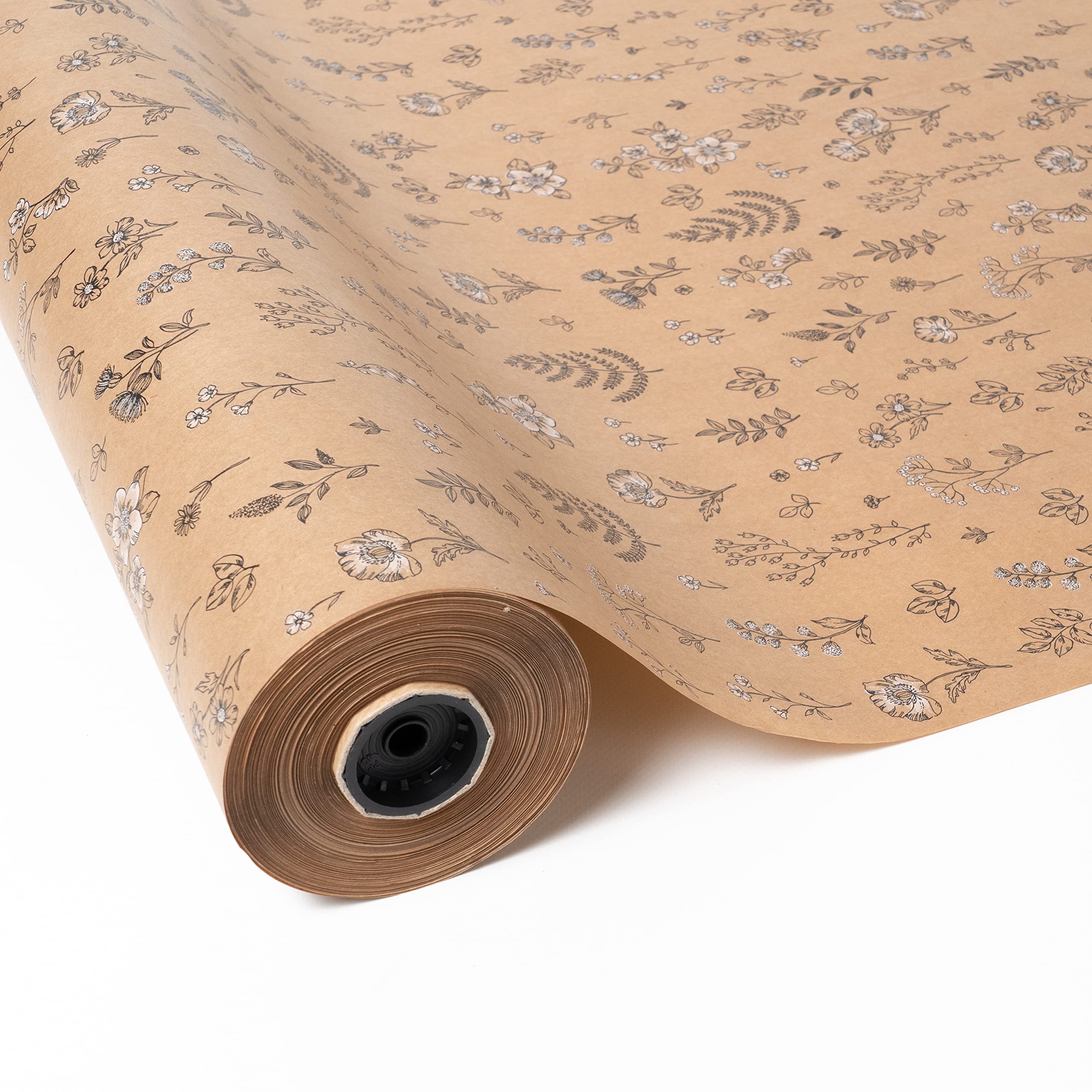 PAKOT – Papel Kraft con Plantas y Flores en Bobina para Envolver y Embalaje Comercial – Kraft Natural – 70 cm x 100 m