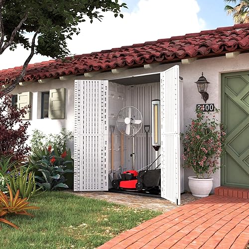 Miniatura 5 de HOMSPARK Cobertizo de almacenamiento resistente a la intemperie, gabinete de almacenamiento multiusos para exteriores, impermeable, armario de