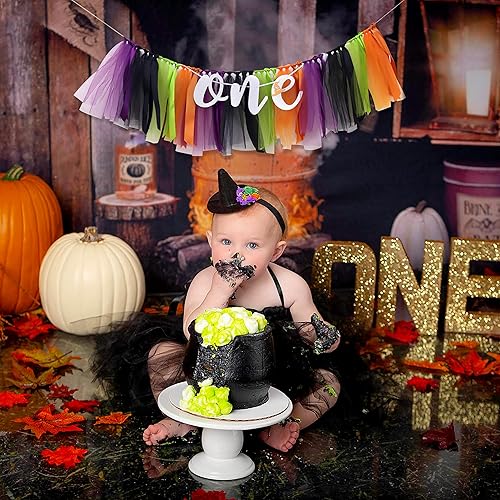 Miniatura 6 de Cartel para silla alta de Halloween, decoración espeluznante, fondo de fotos de primer cumpleaños, pancarta de cumpleaños de calabaza, guirnalda de