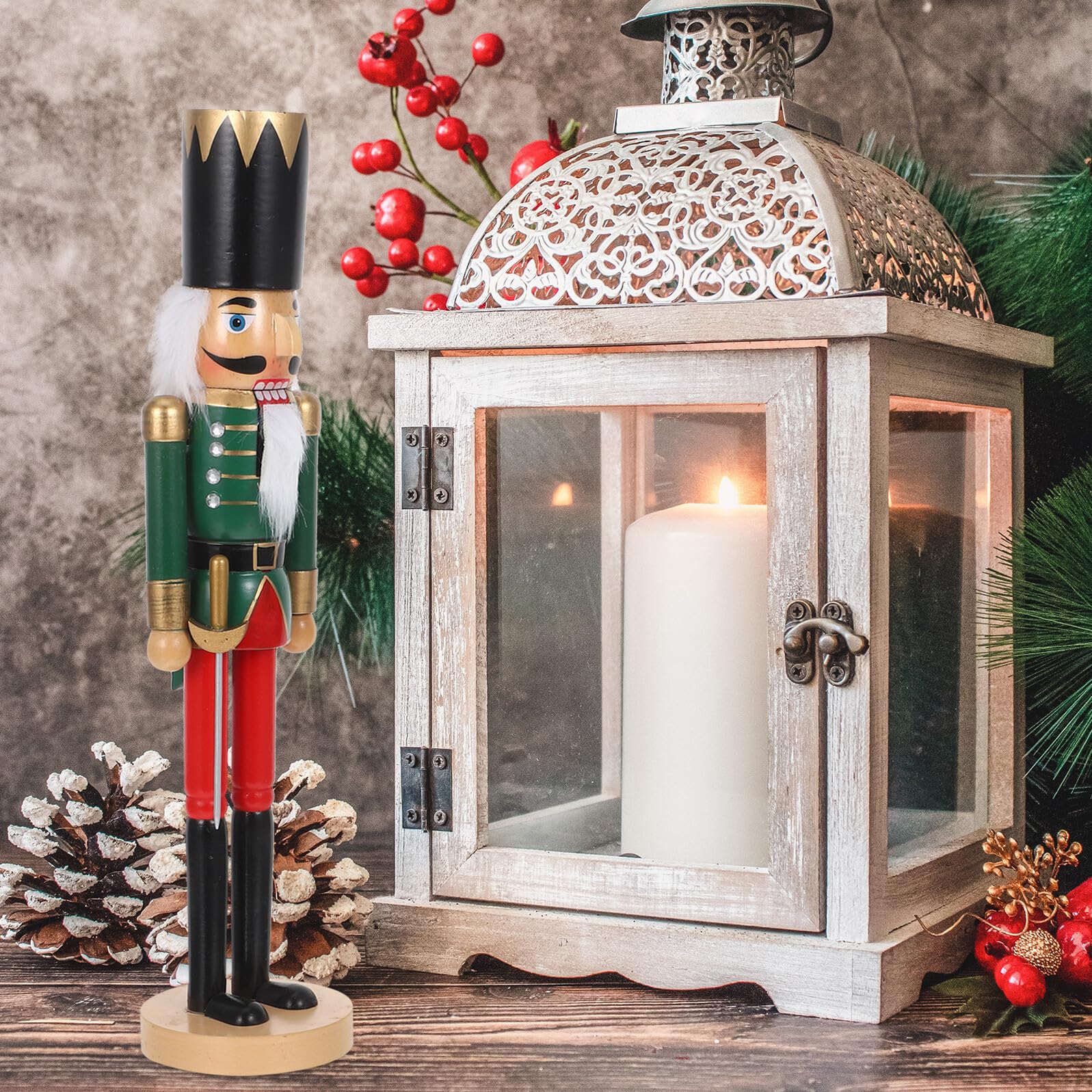 Schiaccianoci in Legno Tradizionale Soldato Figura Decorazione Natalizia Ornamento da Tavolo per Feste di Natale Centrotavola di Compleanno