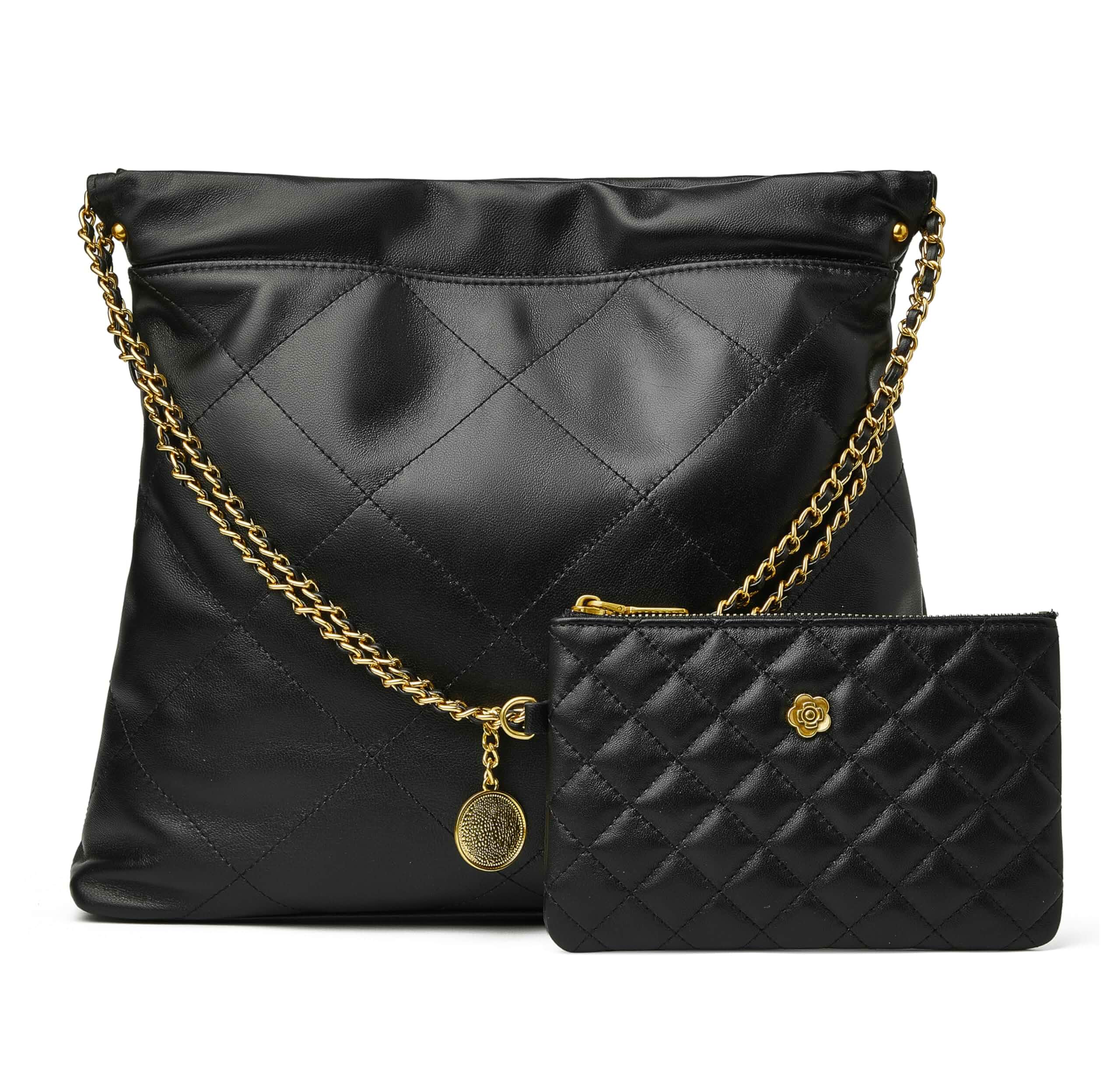 DORIS&JACKY Quilted Leather Tote Bag for Women Designer Lambskin Hobo Purse Soft Genuine Leather Shoulder Chain Bags with 1 Small Clutch, Large Casual Lightweight Travel Worker Satchel Handbags