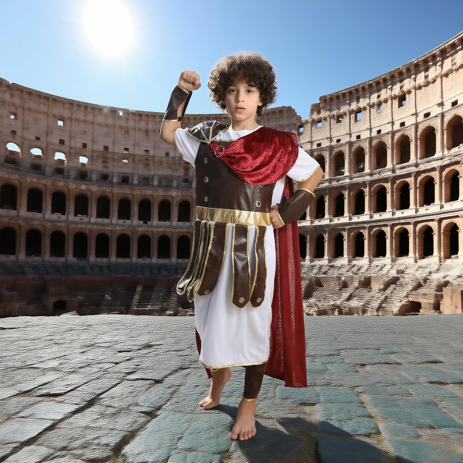 Roman Warrior Costume for Boys, Kids Gladiator Medieval Soldier Cosplay Knight Viking Outfits Halloween Dress up