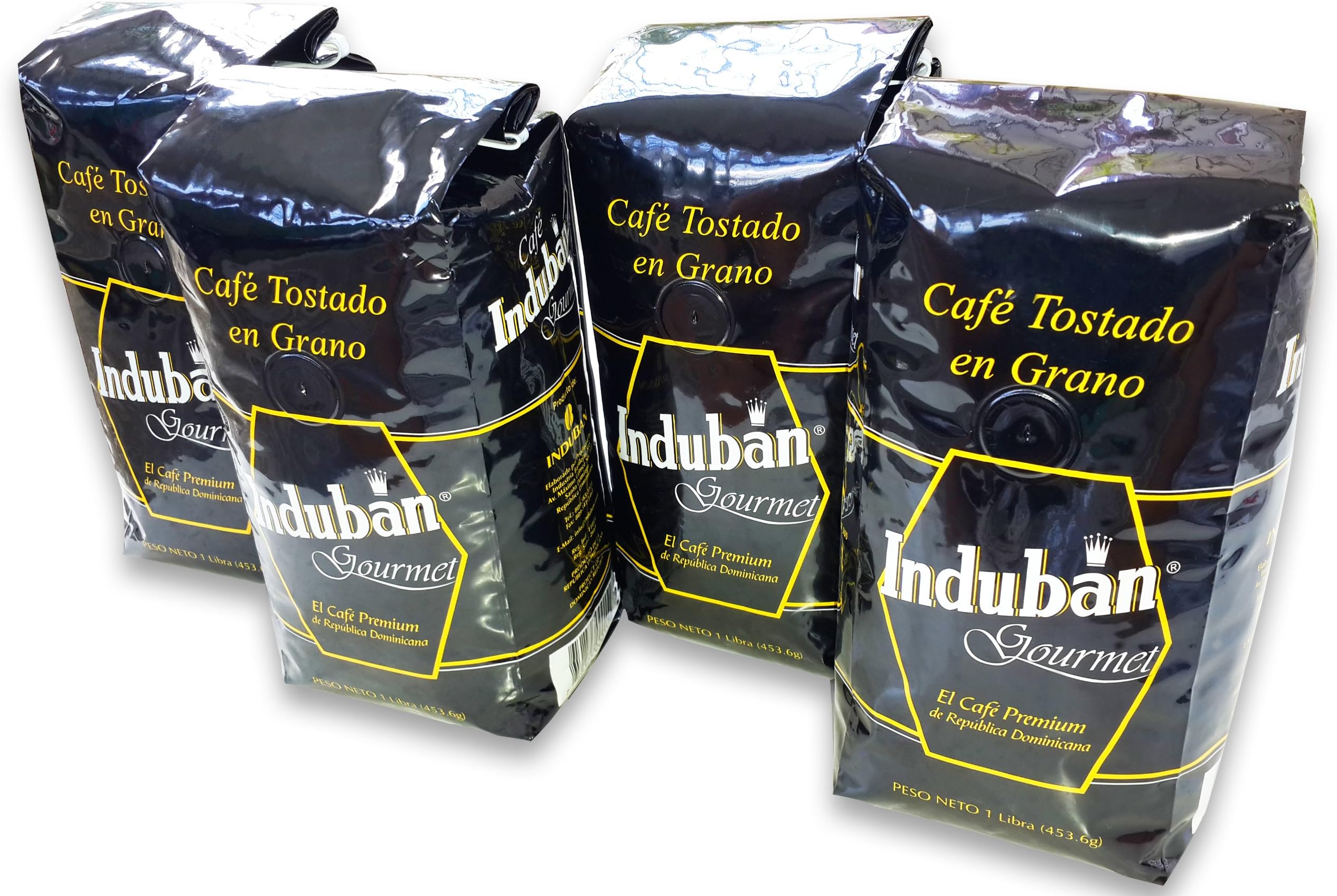 Induban Gourmet Whole Roasted Bean Dominican Coffee 4 Bags / Pounds Pack