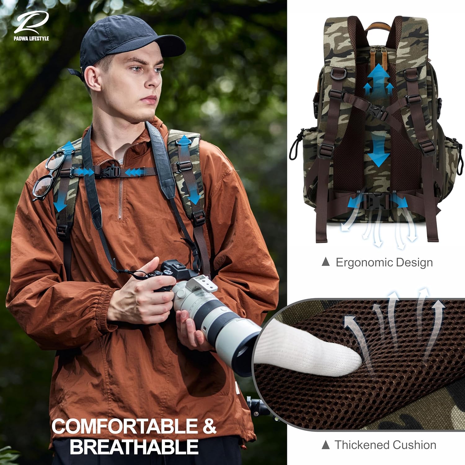 Padwa Lifestyle Camouflage Camera Backpack - Professional DSLR & UAV Camera Bag,Anti Theft Canvas Camera Backpack with Rain Cover,Large Capacity Photography Travel Camera Bag with Multi Compartments 5 91gd6DLSkEL. AC SL1500
