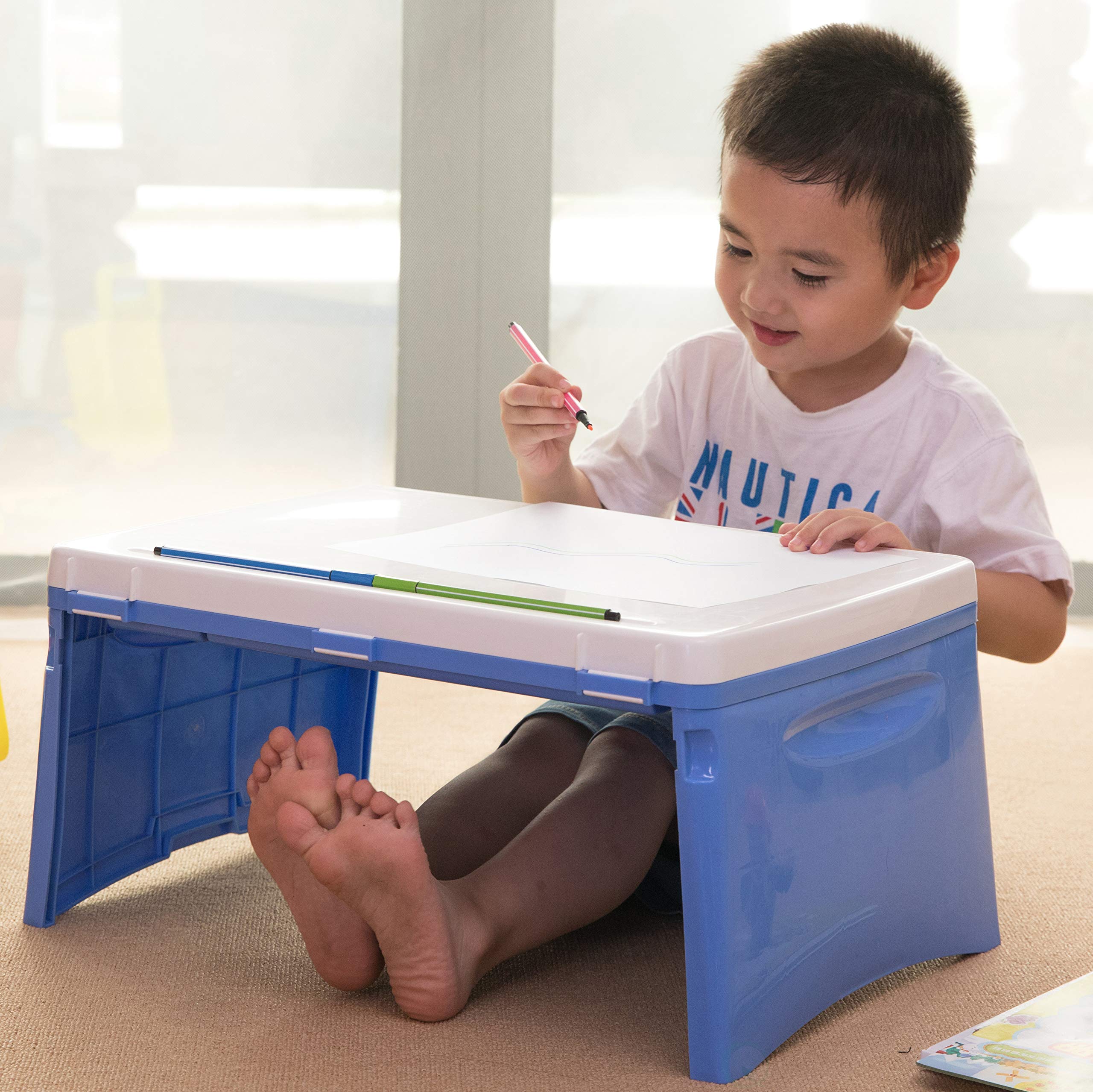 Basicwise QI003430.B - Bandeja de Regazo Plegable para niños, Color Azul y Blanco