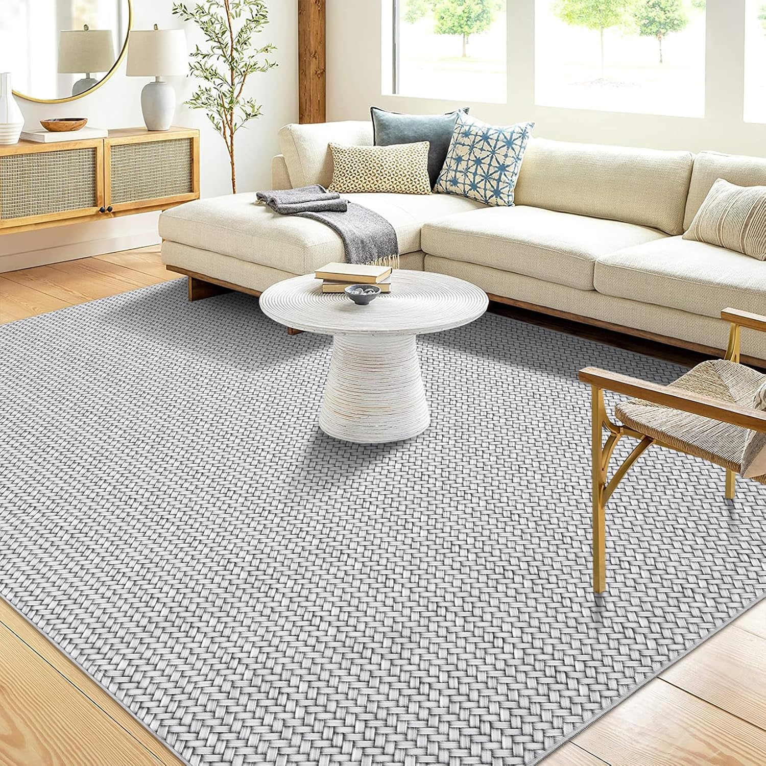COZYLOOM Washable Rug 8'x10' Rustic Solid Soft Bedroom Rug Farmhouse Rug Large Area Rug Non Slip Throw Rugs Non Shedding Stain Resistant Carpet for Nursery Dining Room Gray