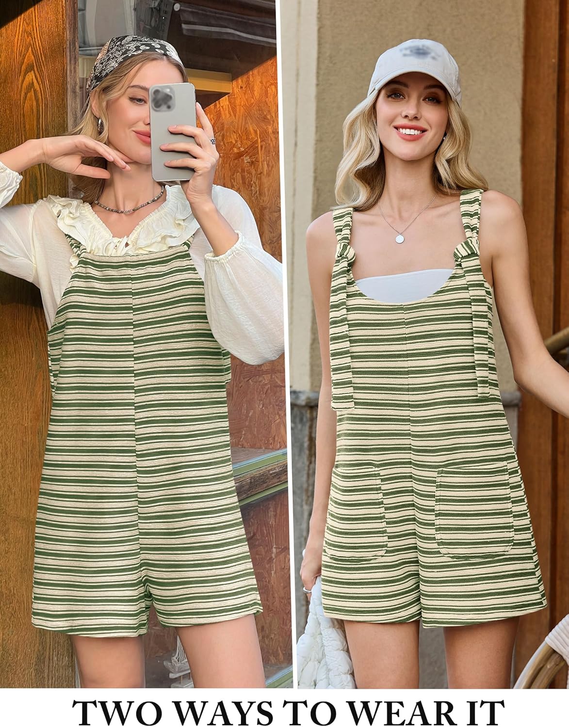 Yousify Womens Summer Casual Sleeveless Romper Loose Striped Tied Shorts Overalls Jumpsuit with Pockets 2026 Clothes - Image 2