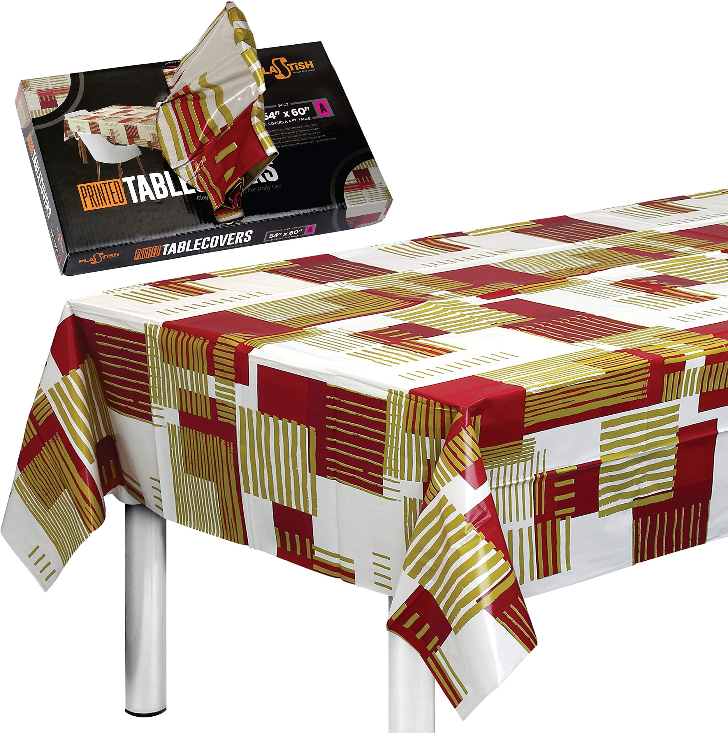 Disposable Plastic Tablecloths Fully Printed - Size 54 X 60 Inches - 24 Table Covers - for a 4 Foot Rectangle Picnic Party Table