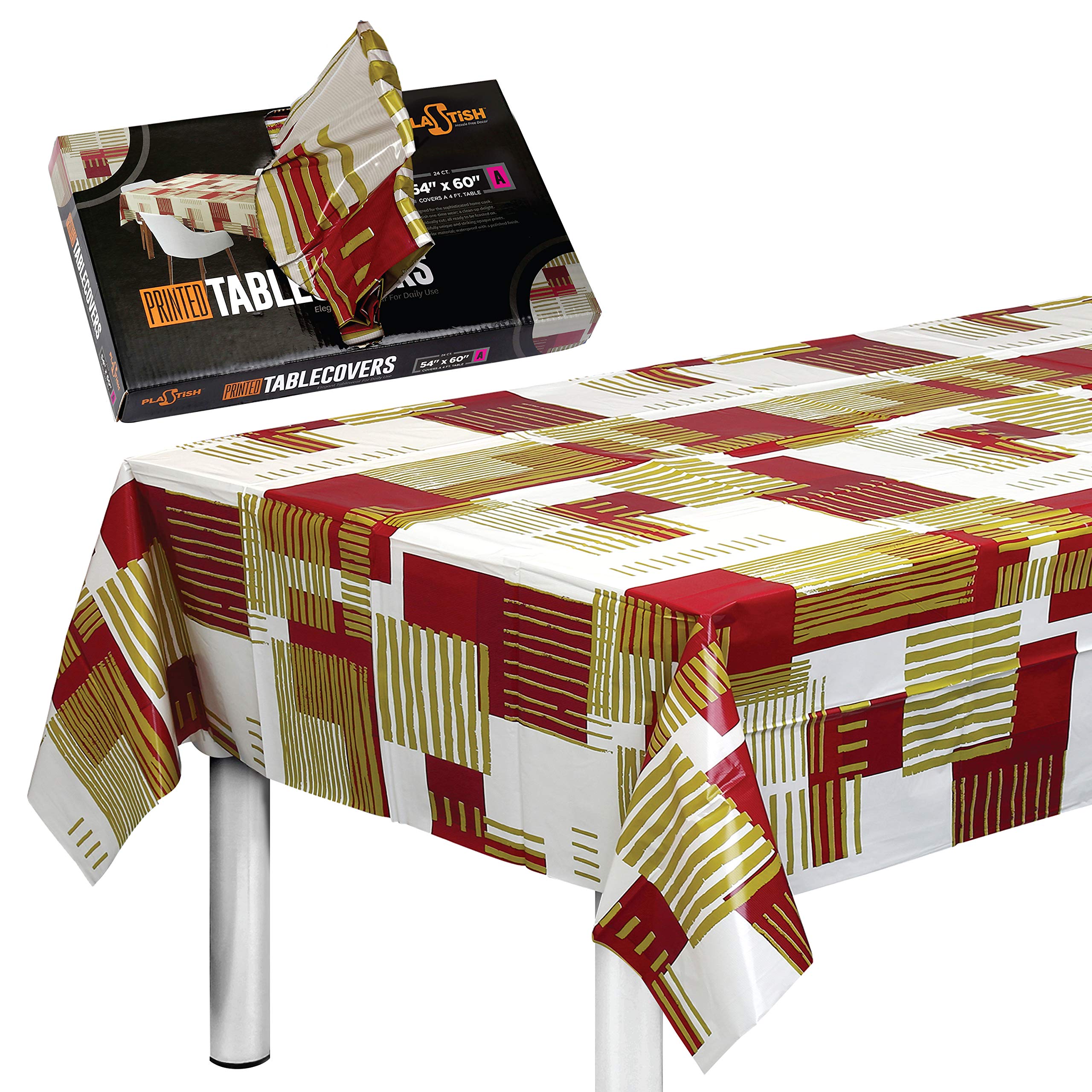 Disposable Plastic Tablecloths Fully Printed - Size 54 X 60 Inches - 24 Table Covers - for a 4 Foot Rectangle Picnic Party Table
