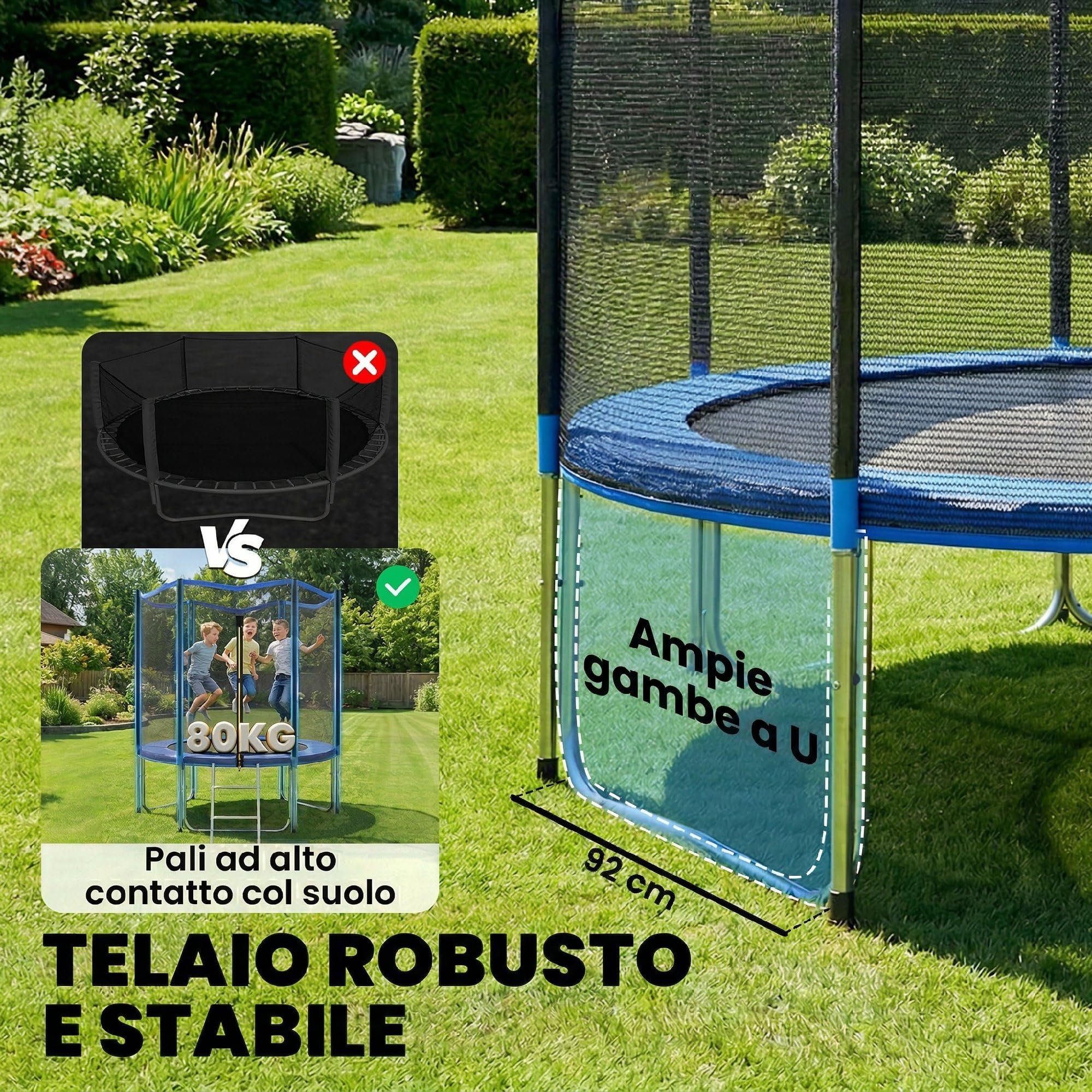 SPORTNOW Trampolino Elastico per Adulti Ø183/Ø244/Ø305cm, Tappeto Elastico Adulti con Rete di Protezione, Scala a 2 Gradini, Copertura di Sicurezza per Molle, Struttura in Acciaio, Blu