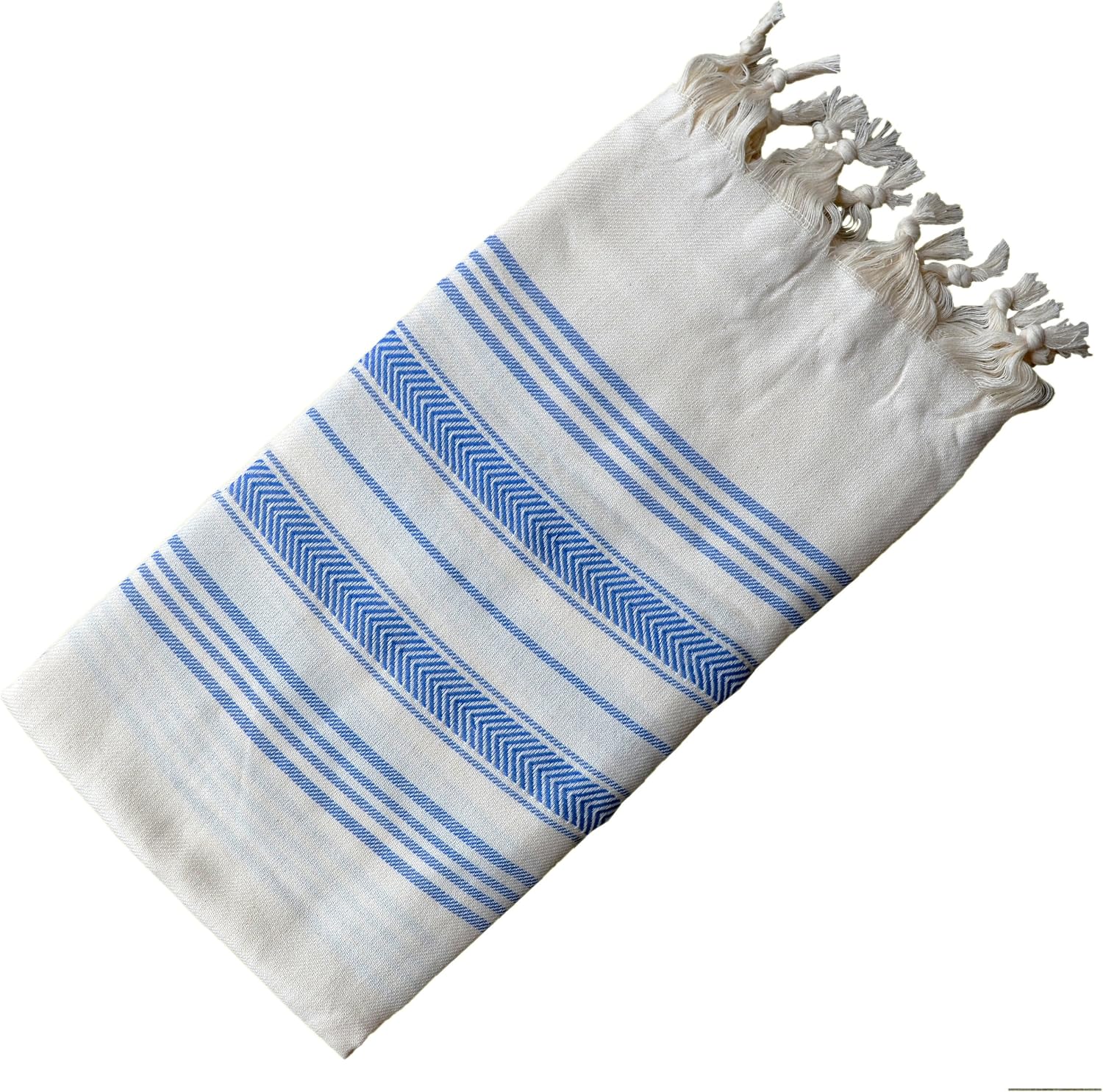 Dandelion - Ivory Basic Pattern - 100% Naturally-Dyed Cotton Turkish Towel Peshtemal - 71x39 Inches - Navy Blue