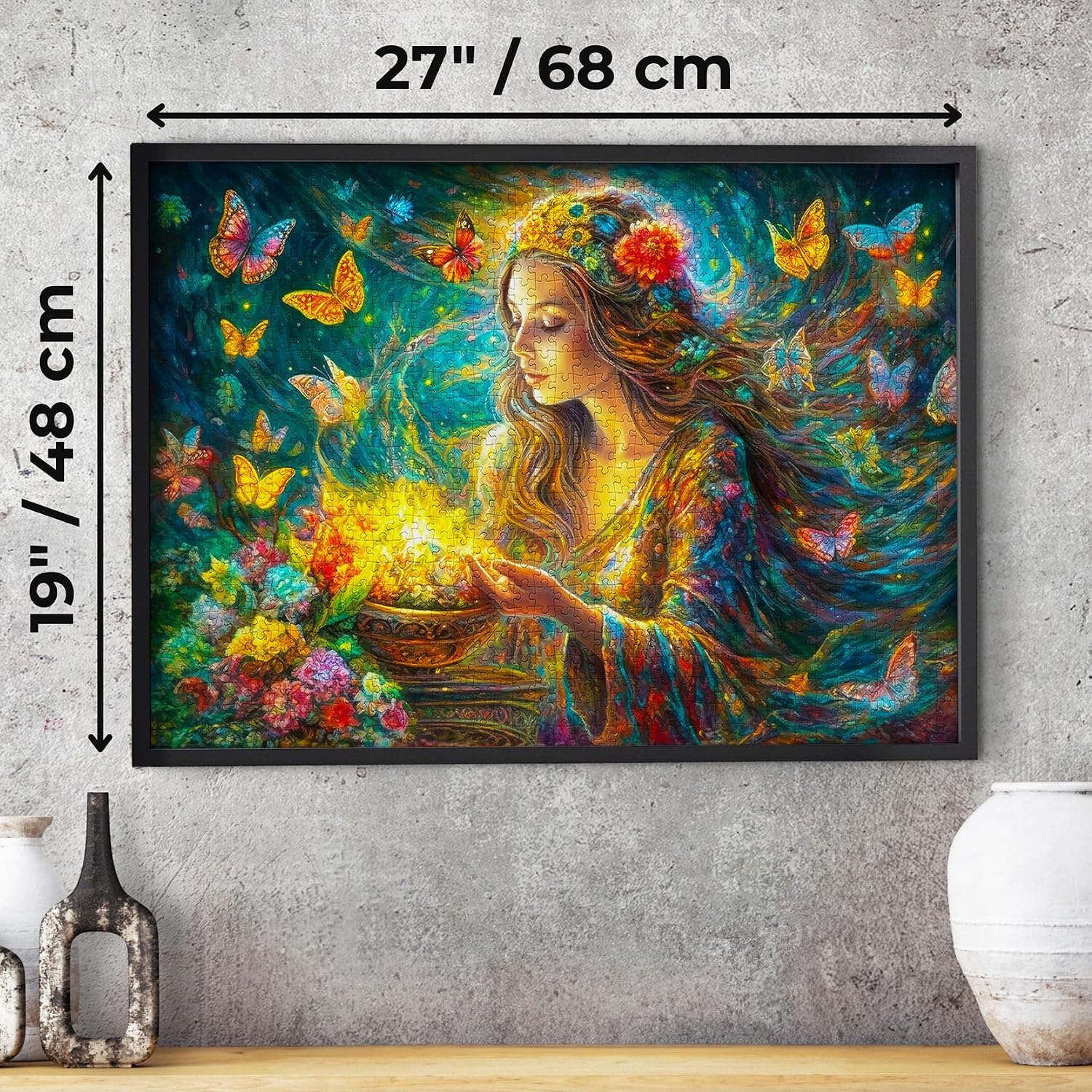 1000 Pieces Jigsaw Puzzle – Matte Finish, Soft Touch, Easy to Assemble, Tight Fit, Vivid Colors, Missing Pieces Service – Magical Woman Fantasy Fairy of Butterflies and Flowers by ENJOY Puzzle
