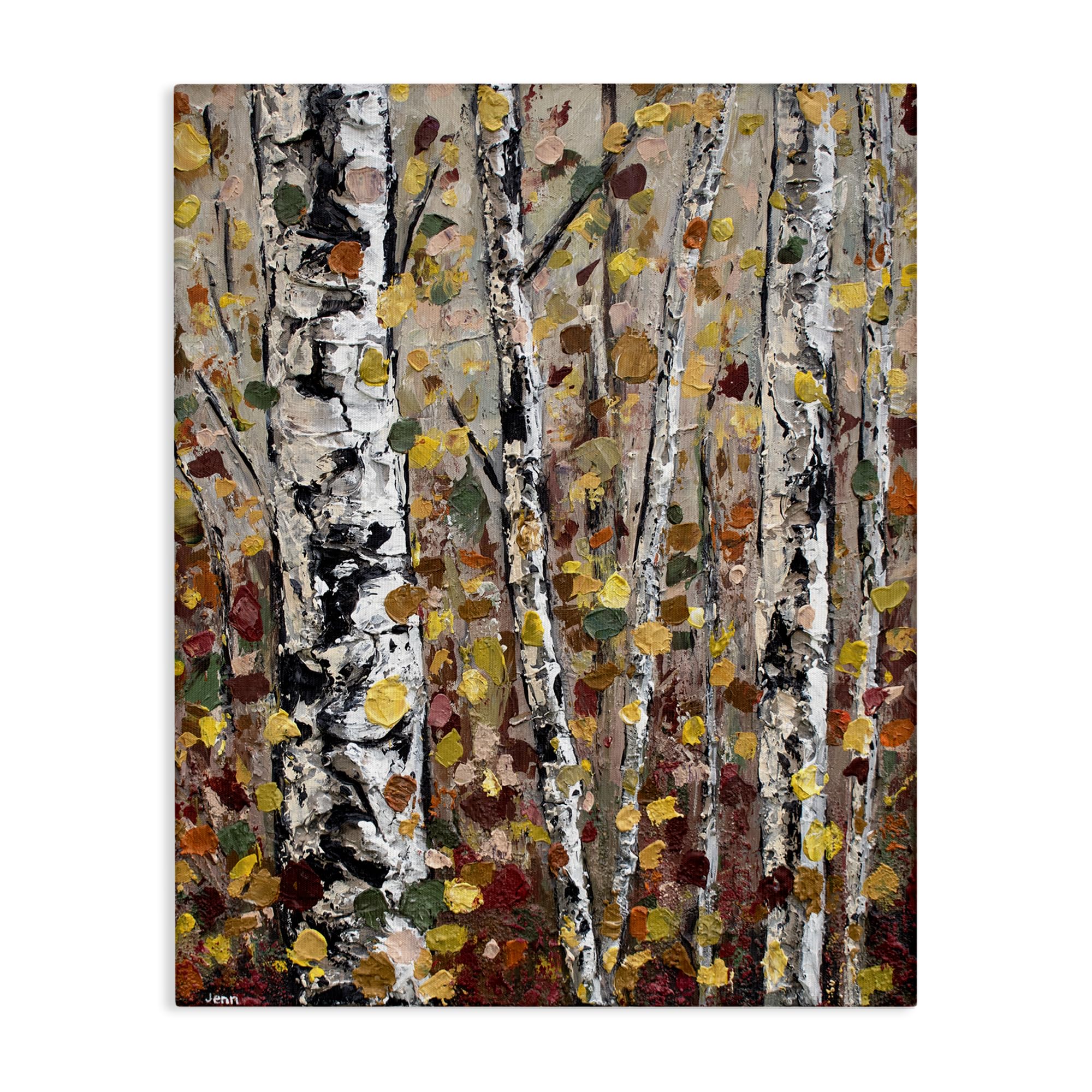 Stupell Industries Autumn Birch Trees Abstract Leaves Canvas Art