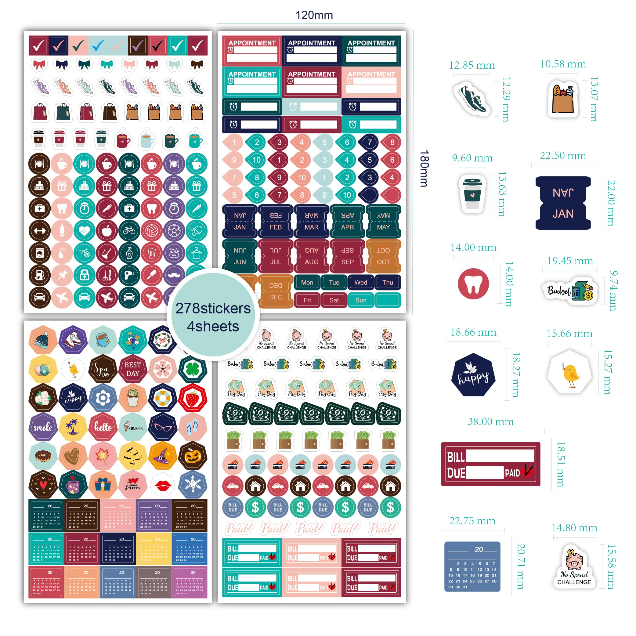 Planner Stickers,8 Sheets 497+ New Monthly Daily Planners Vintage Holiday Seasonal Happy Scrapbook Supplies Sticker Calendar Journaling Stickers Gifts for Adults Kids - Image 2