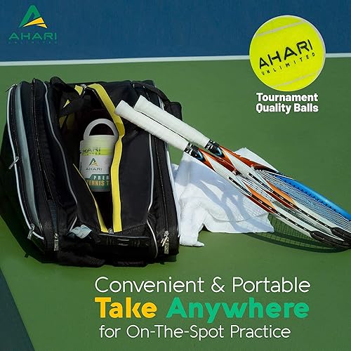 Miniatura 6 de Juego de tenis de primera calidad, rebote profesional con base de metal en un cilindro de transporte, 3 bolas de rebote de repuesto y pulsera,