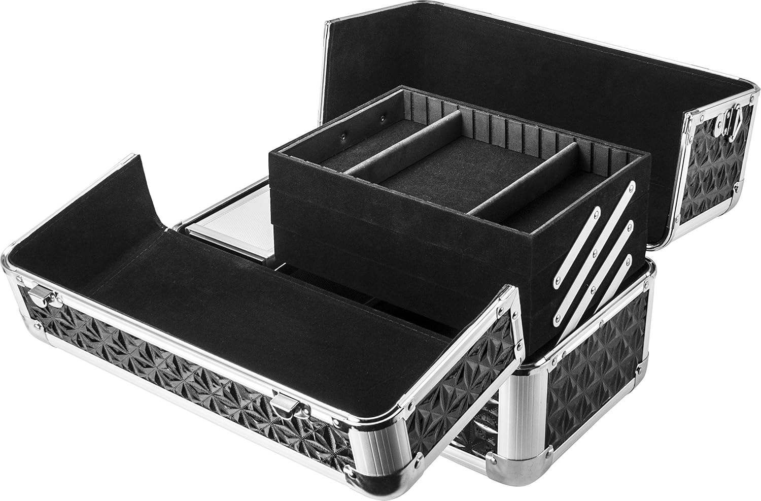BARSKA Chéri Bliss Cosmetic Case CC-200, 14 x 8 x 11-Inch, Black | Aluminum frame with key lock, steel corners and velvet lining for makeup, tools and jewelry
