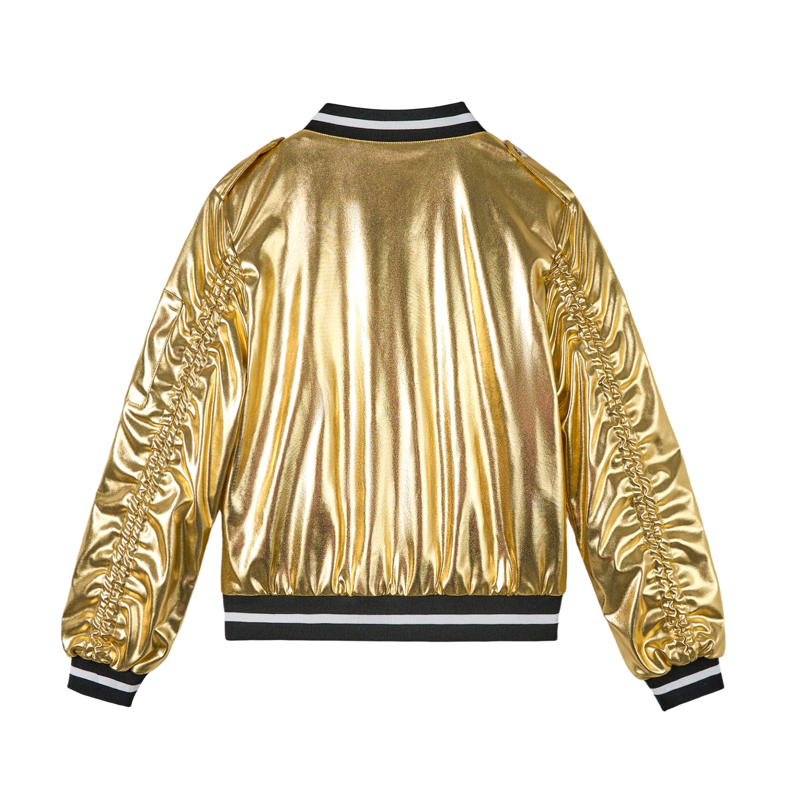 LOLANTA Blouson Bomber Métallique Brillant pour Fille, Veste Holographique Y2K Style Futuriste pour Halloween et Carnaval, 4-12 Ans