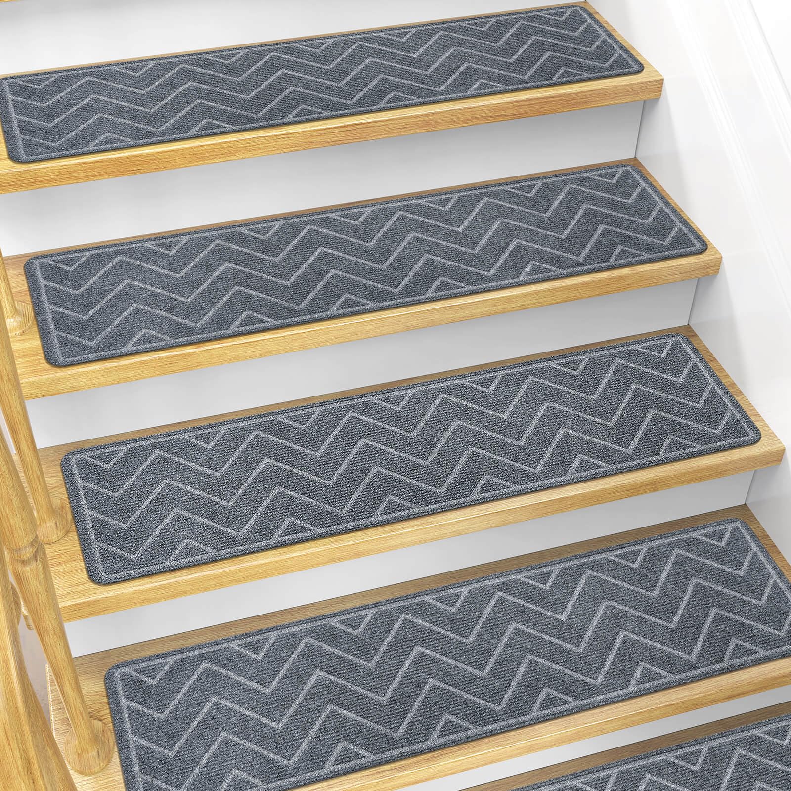 dk177 stair treads for wooden steps, 15 pack 8"x30" non-slip indoor carpet stair treads with reusable polyester tpe backing for kids elders and pets (dark gray, 15pcs)