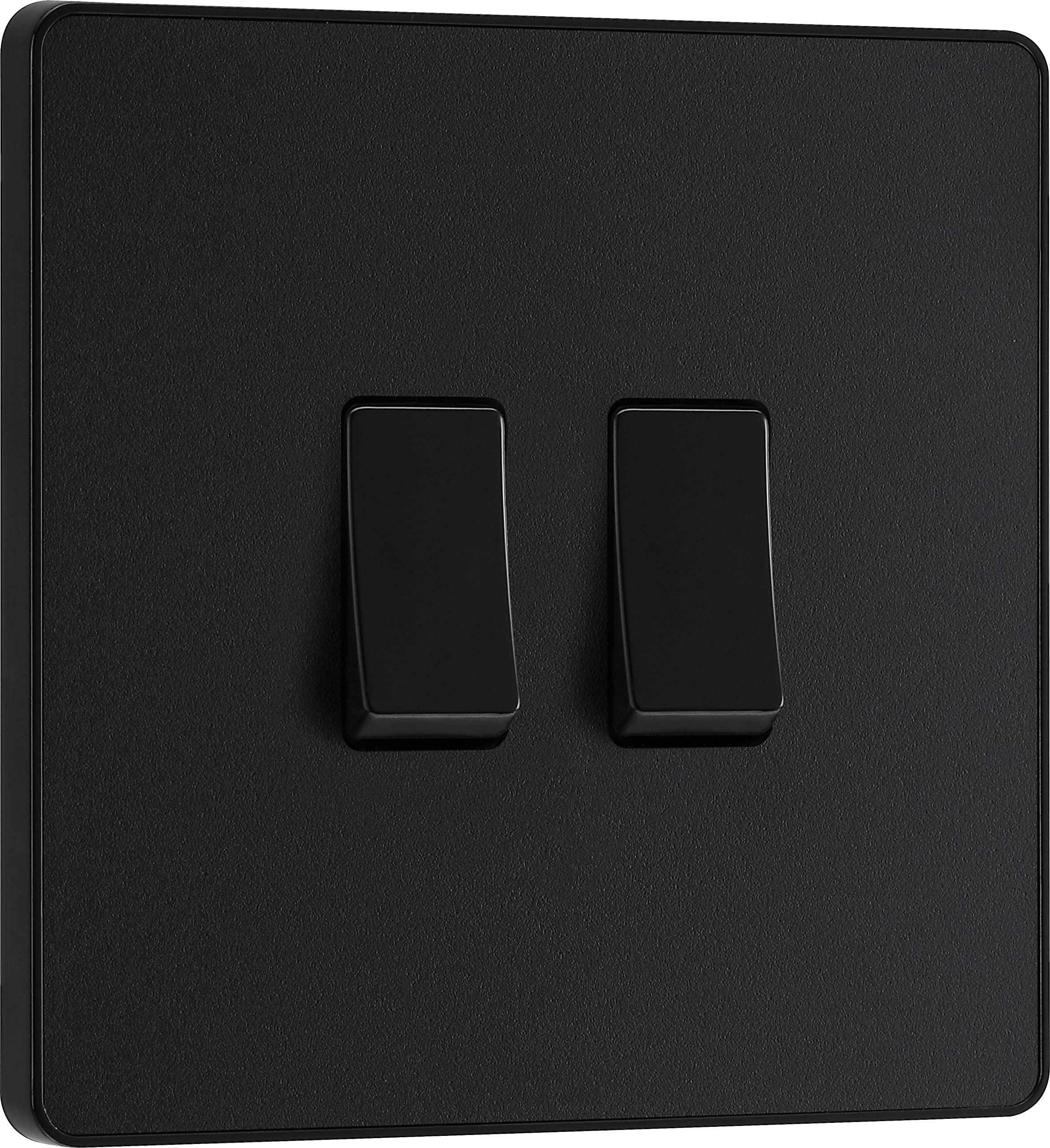 BG Electrical Double Wall Light Switch, 2 Way, Screwless Front Plate, Round Edges, Evolve, Matt Black, 20A, 16AX, PCDMB42B