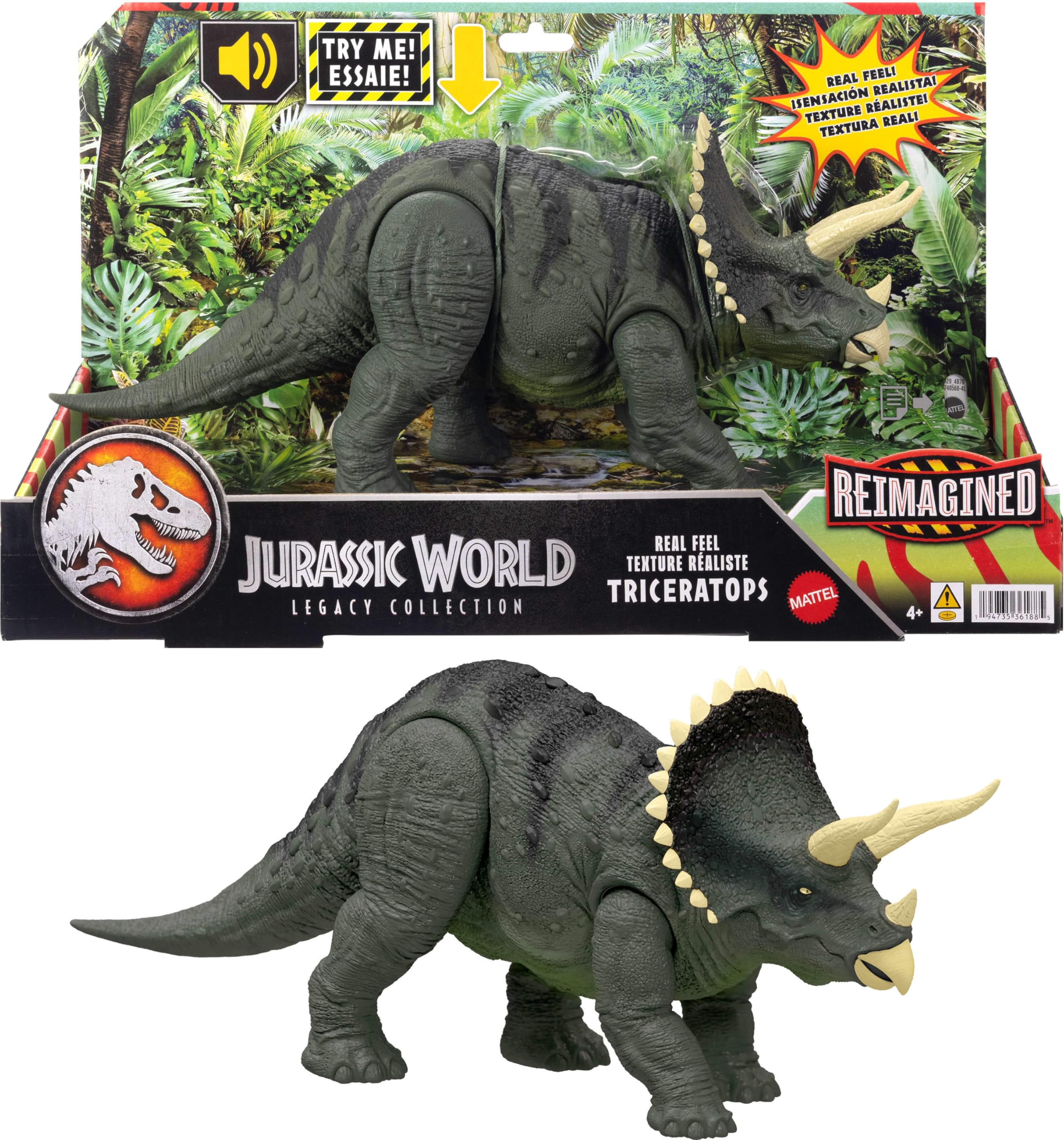 Jurassic World Retro Reimagined Real Feel Triceratops 13.9 Inch