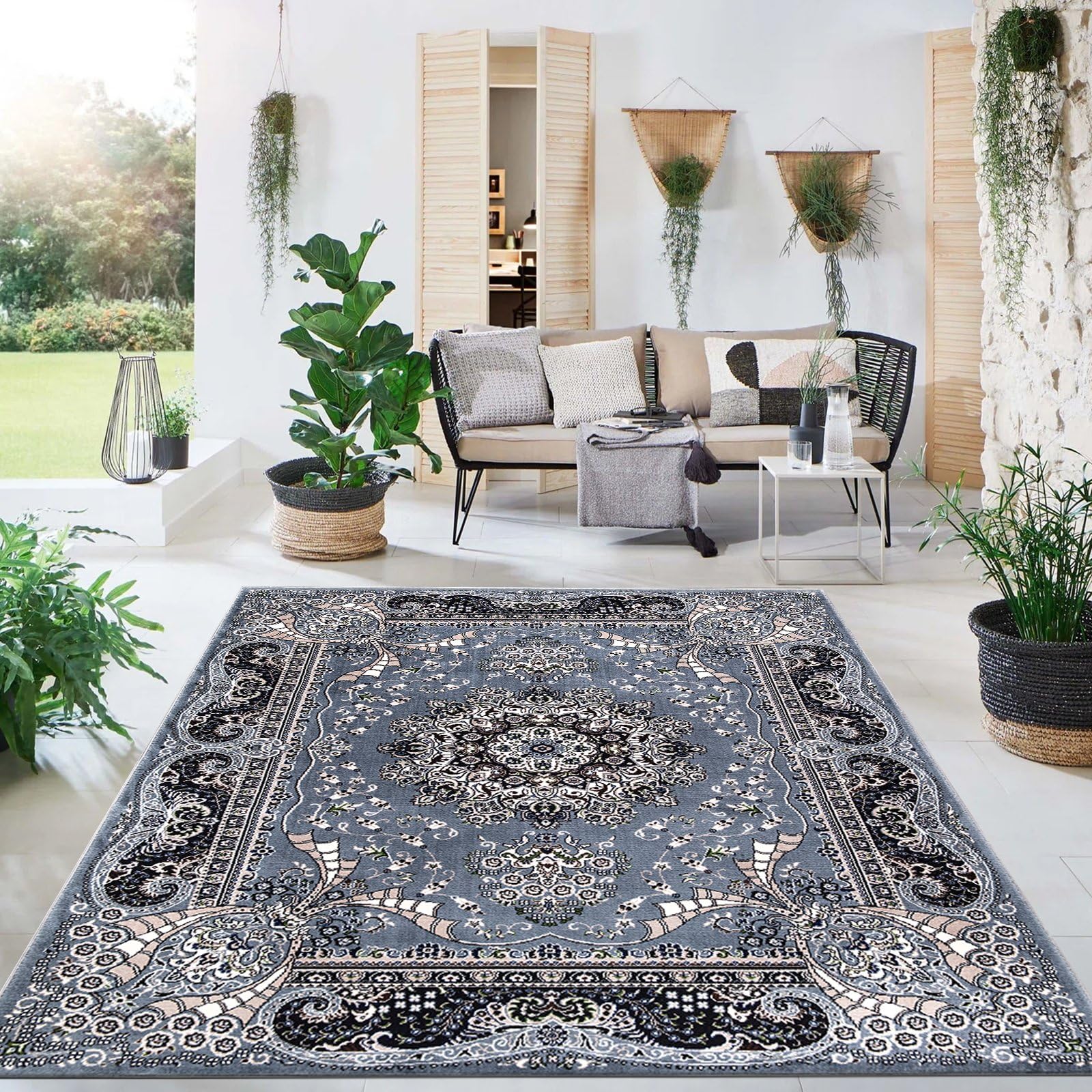 renoazul® Soft Grey Rugs For Living Room Extra Large 240 x 320 cm - Rada Washable Area Rug for Bedroom, Vintage Carpets For Living Room
