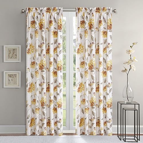 Sunclipse Modern Floral Warwick - Cortina para ventana, 50 x 95 pulgadas, color amarillo
