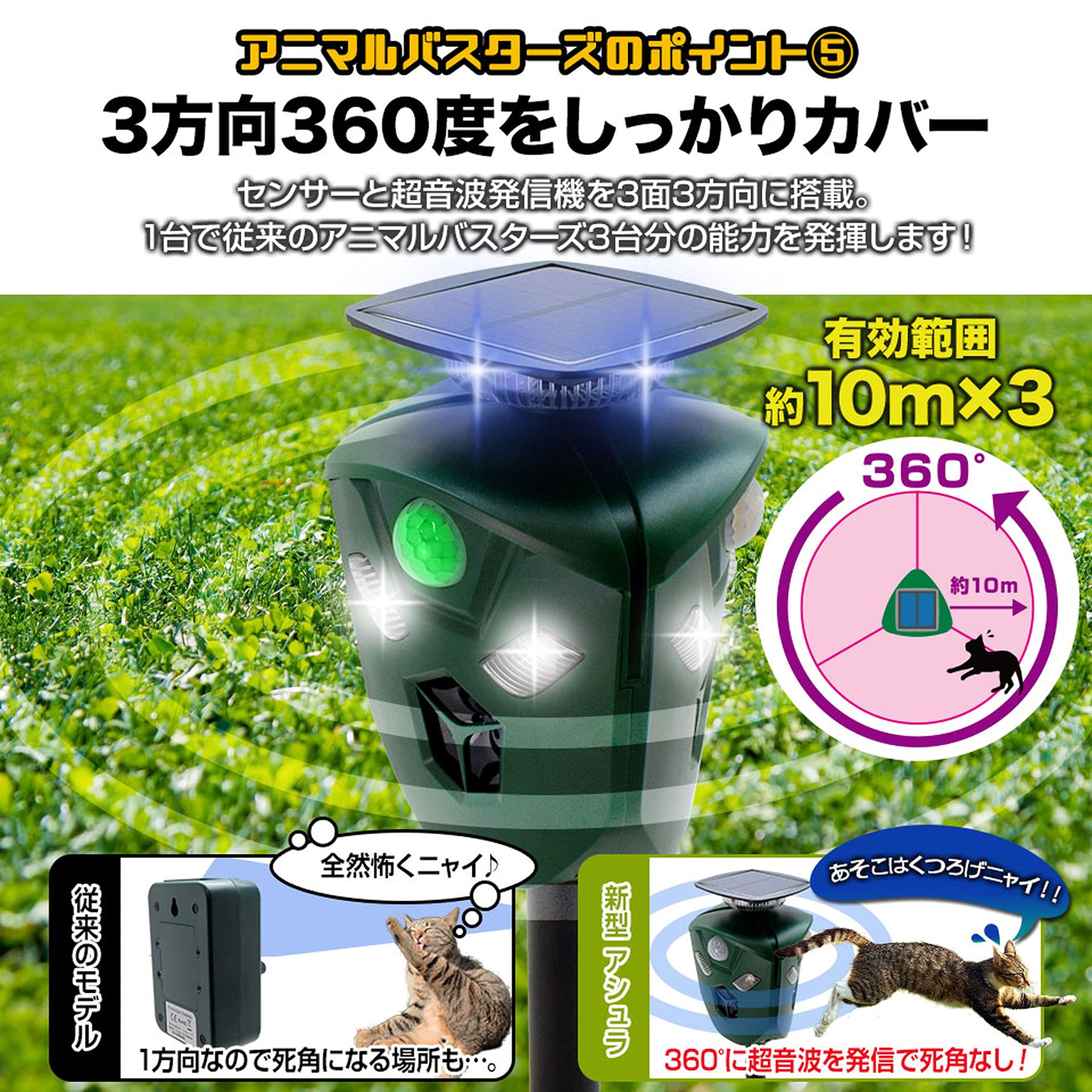 USB充電&ソーラー充電 ねこよけ 3面超音波360°保護 Amazon.co.jp