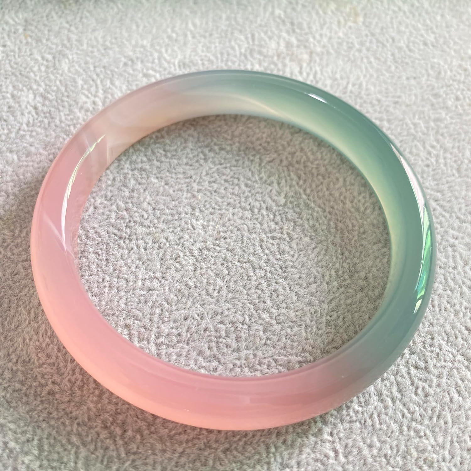 URED Natural Pink Green Jade Bangle Bracelet for Women Feng Shui Wealth Good Luck Bangle Round Green Pink Jade Stone Bracelet Yoga Meditation Healing Energy Mother Birthday Gift Including Certificate