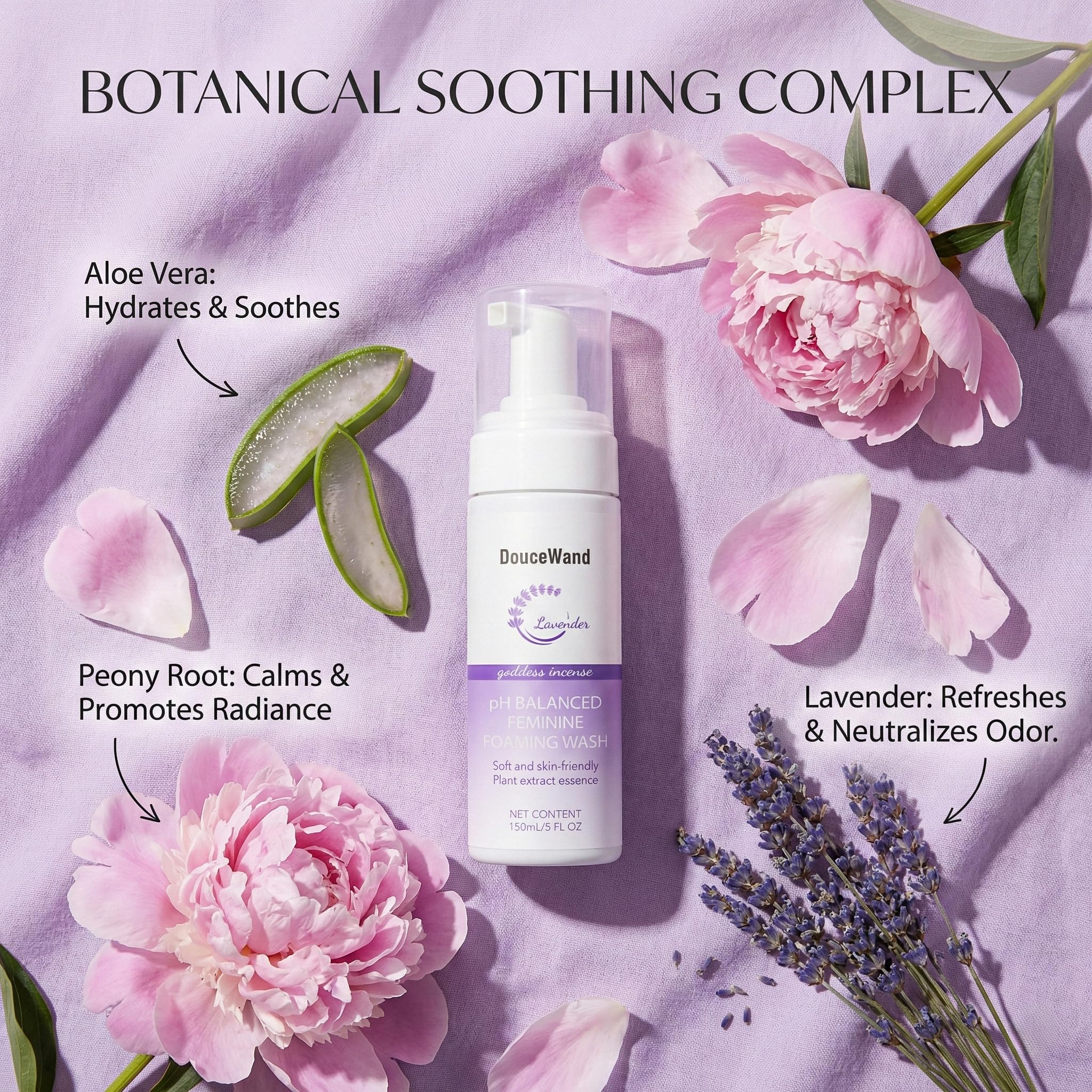 Feminine Foam Wash - pH Balanced Intimate Cleanser with Prebiotic Agave, Peony & Aloe. Soothing Odor Control & Daily Freshness for Sensitive Skin. Lavender Scent, 5 fl oz