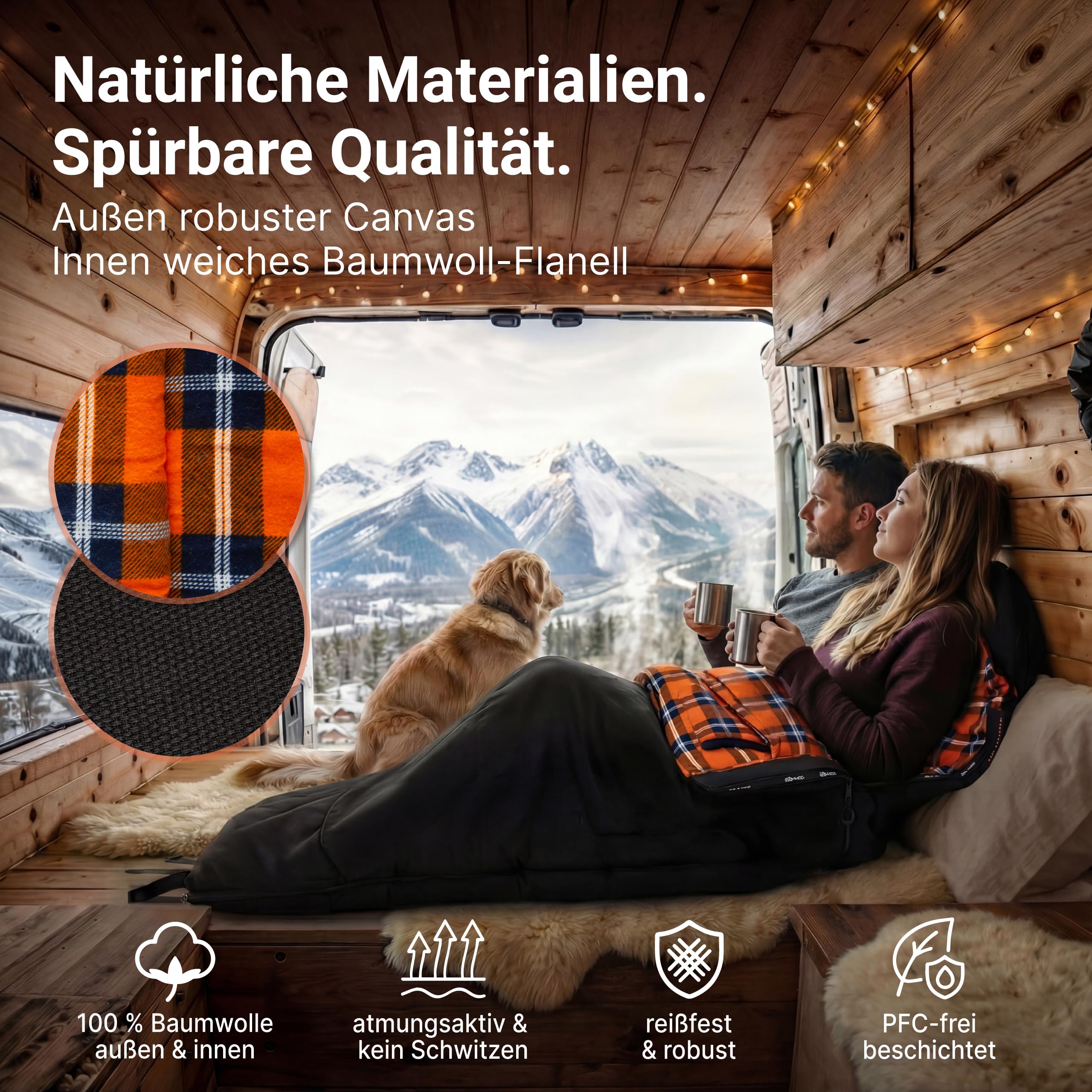 EXPLORER Arctic XXL Deckenschlafsack Winter -24°C Extrem – Camping Schlafsack aus 100% Baumwolle & Flanell – Koppelbar & Wasserabweisend – 90/110/140 cm